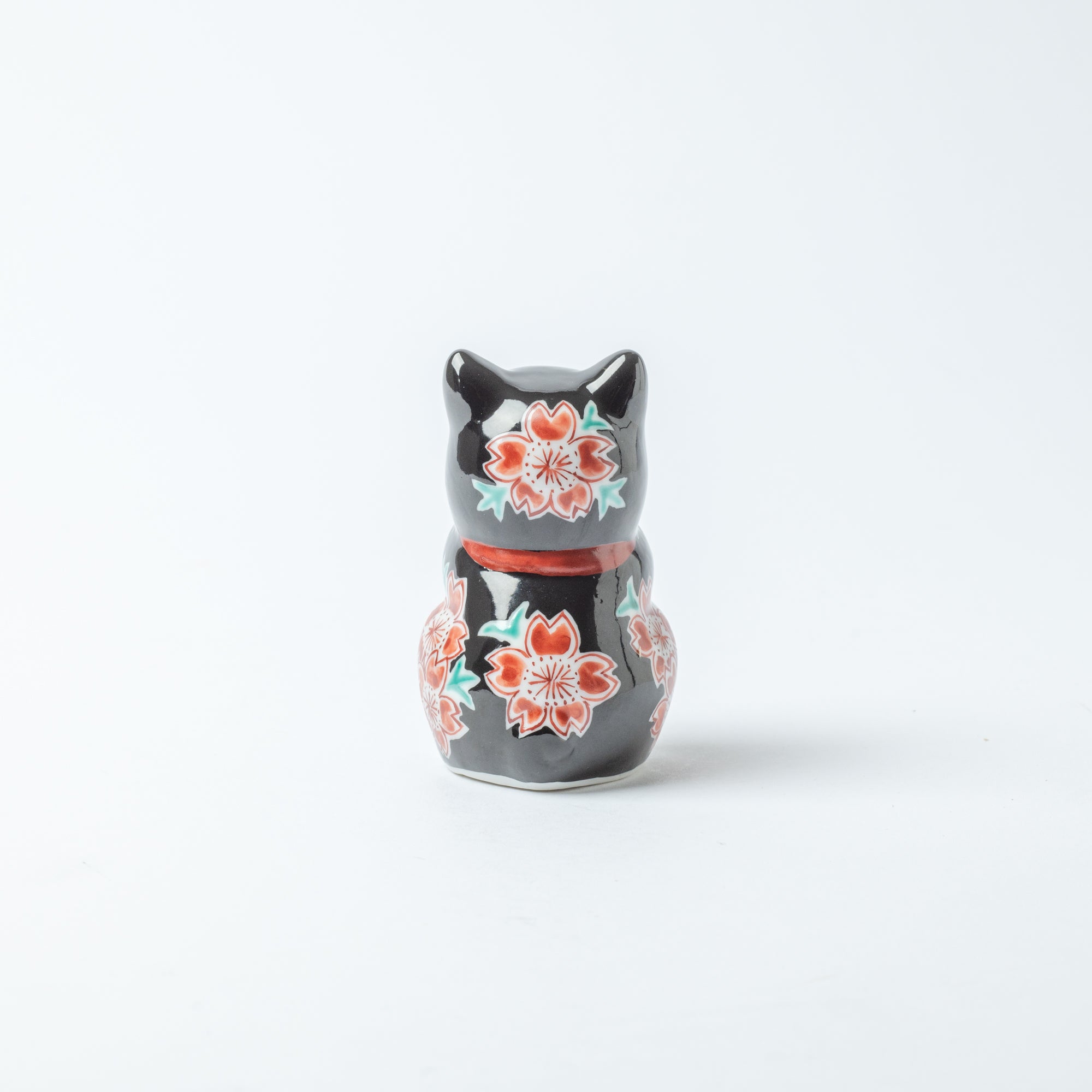 Choho Kiln Black Sakura Oinori Neko Kutani Lucky Cat 3.7in - MUSUBI KILN - Quality Japanese Tableware and Gift