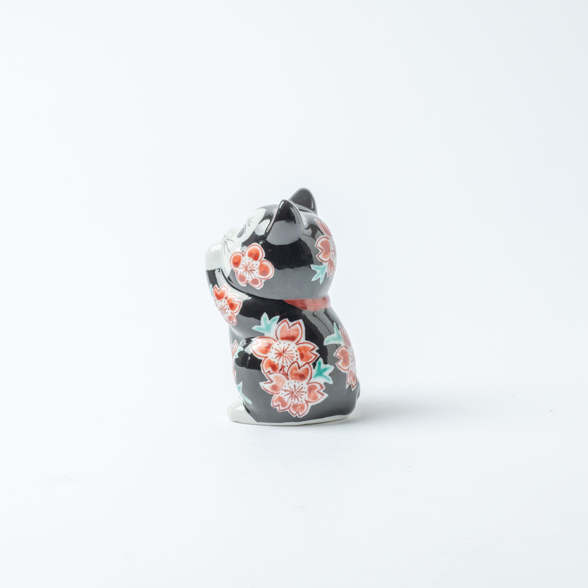 Choho Kiln Black Sakura Oinori Neko Kutani Lucky Cat 3.7in - MUSUBI KILN - Quality Japanese Tableware and Gift
