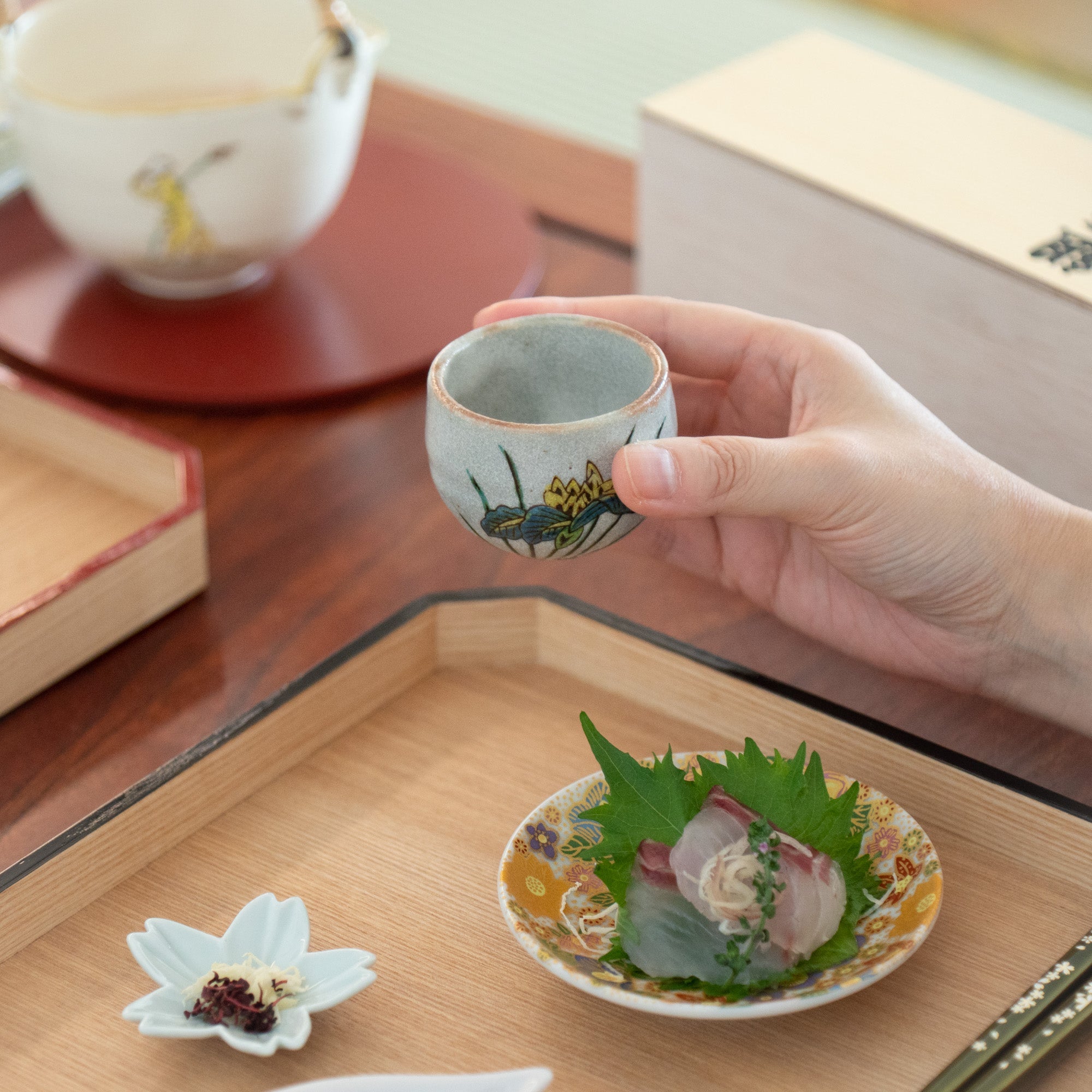 Five Flowers Kutani Ochoko Sake Cup Set - MUSUBI KILN - Quality Japanese Tableware and Gift