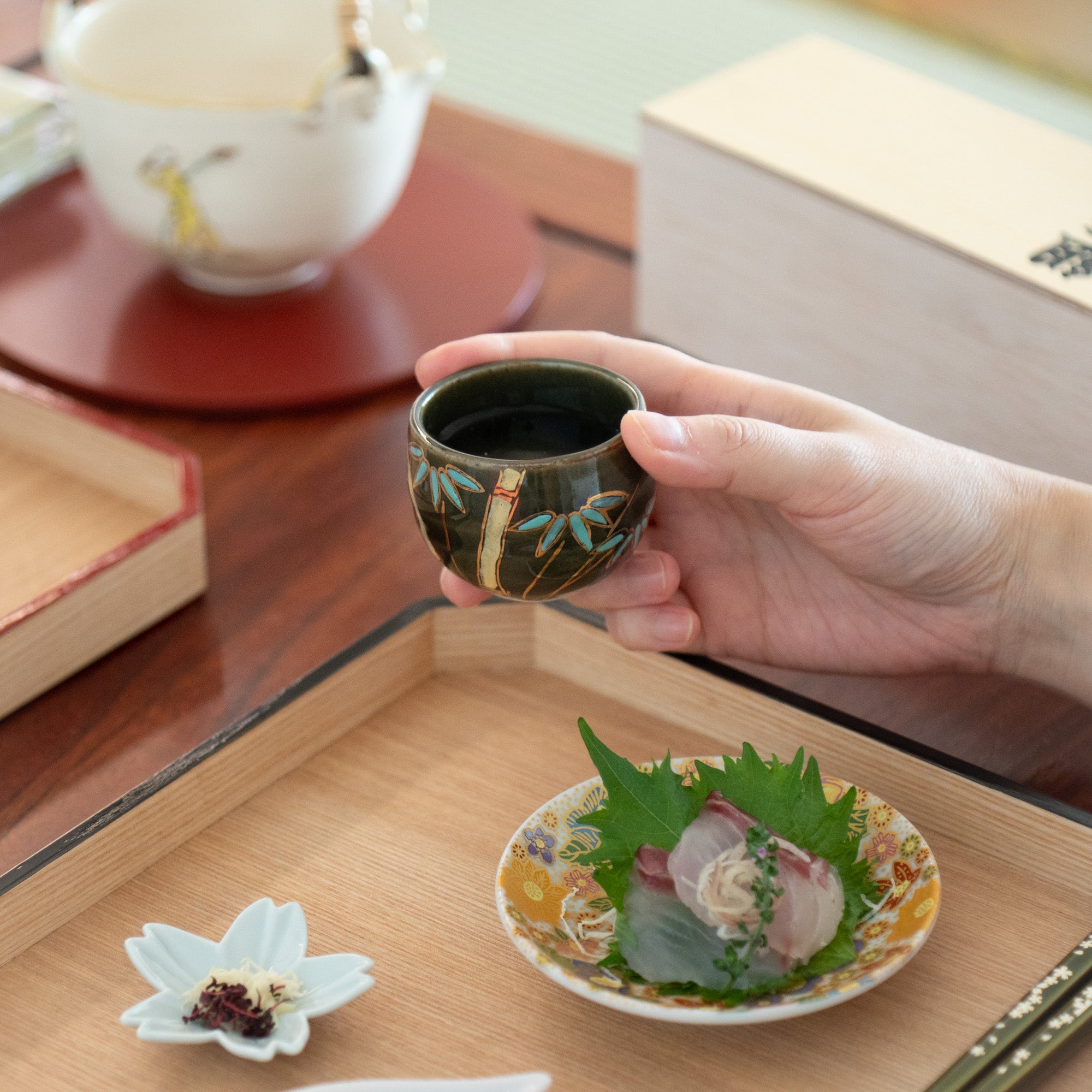 Five Flowers Kutani Ochoko Sake Cup Set - MUSUBI KILN - Quality Japanese Tableware and Gift