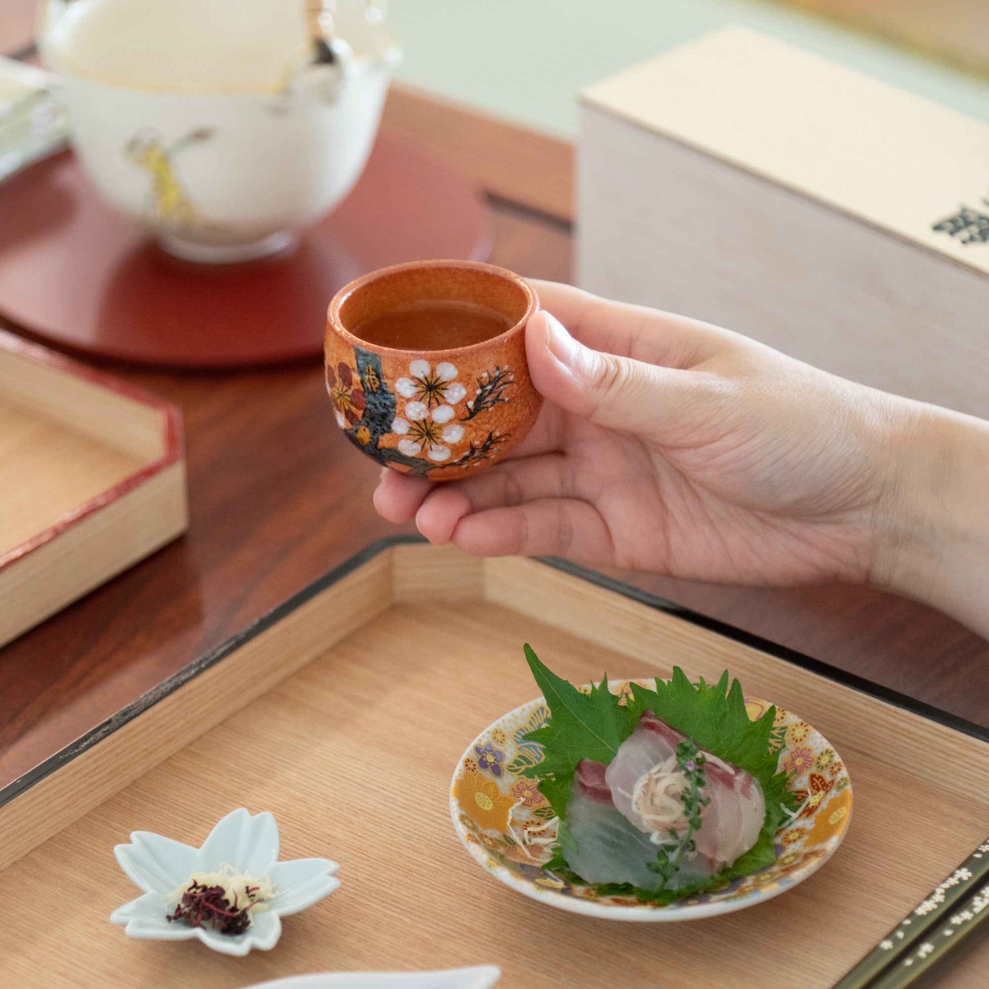 Five Flowers Kutani Ochoko Sake Cup Set - MUSUBI KILN - Quality Japanese Tableware and Gift