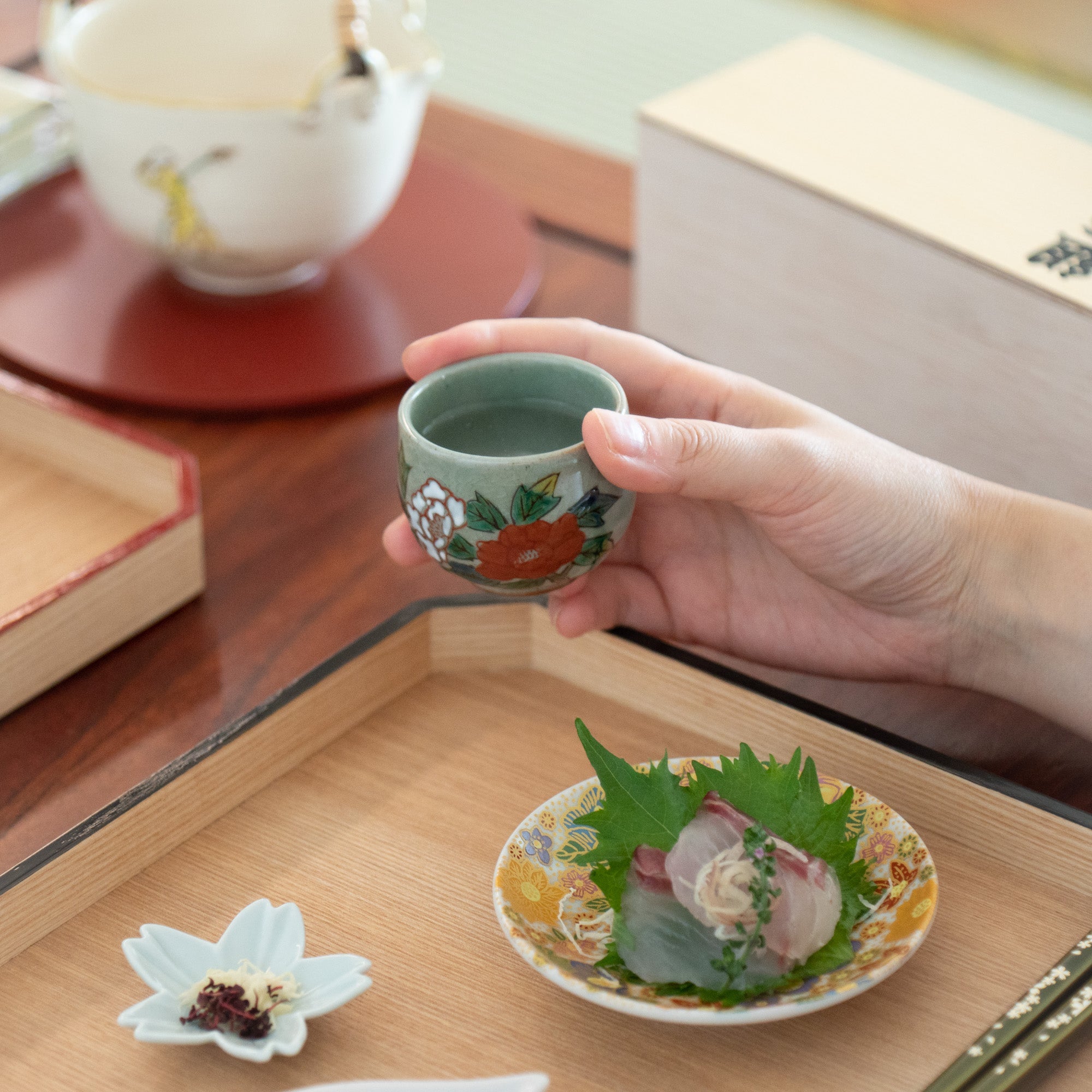 Five Flowers Kutani Ochoko Sake Cup Set - MUSUBI KILN - Quality Japanese Tableware and Gift