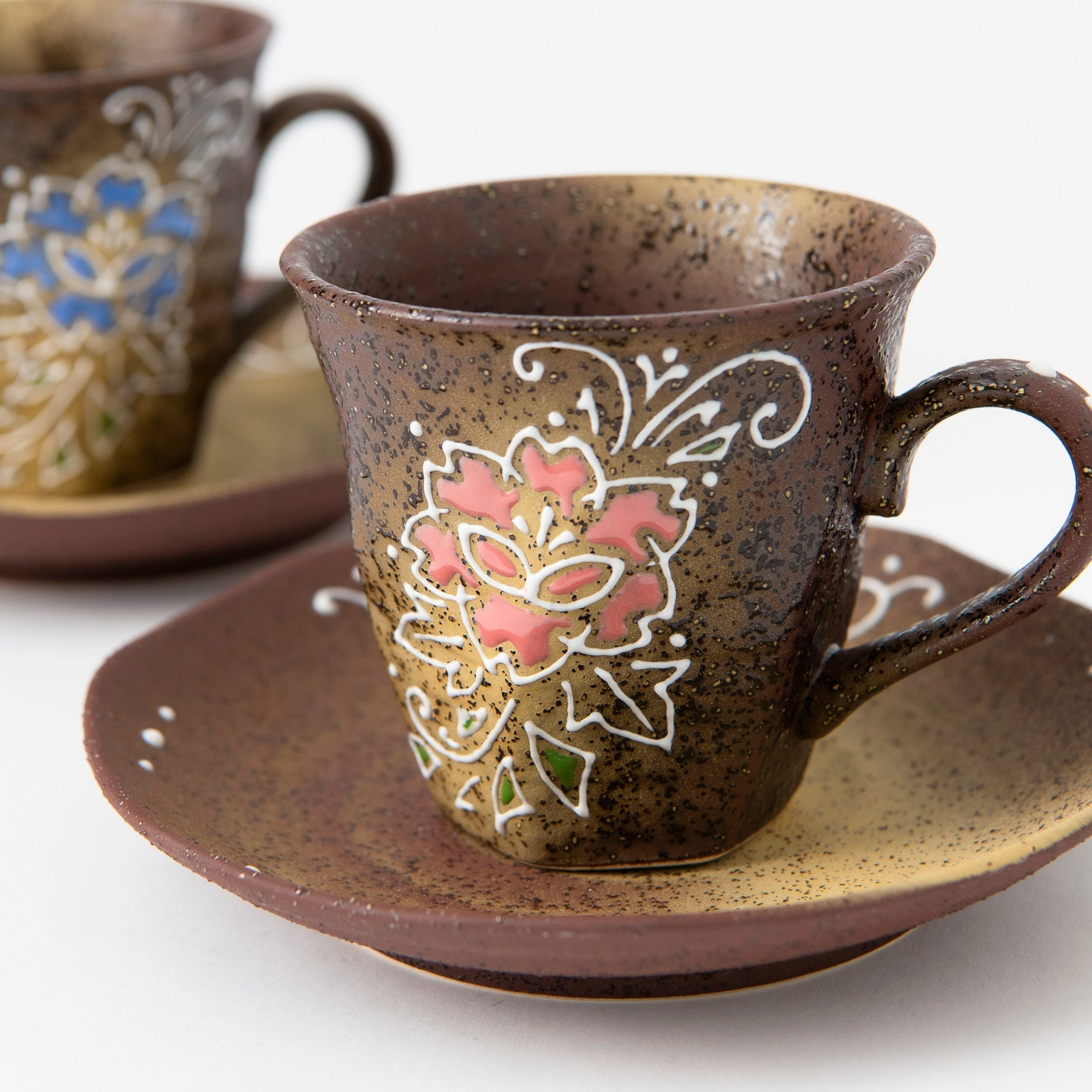 Flower Kutani Cup and Saucer Pair - MUSUBI KILN - Quality Japanese Tableware and Gift