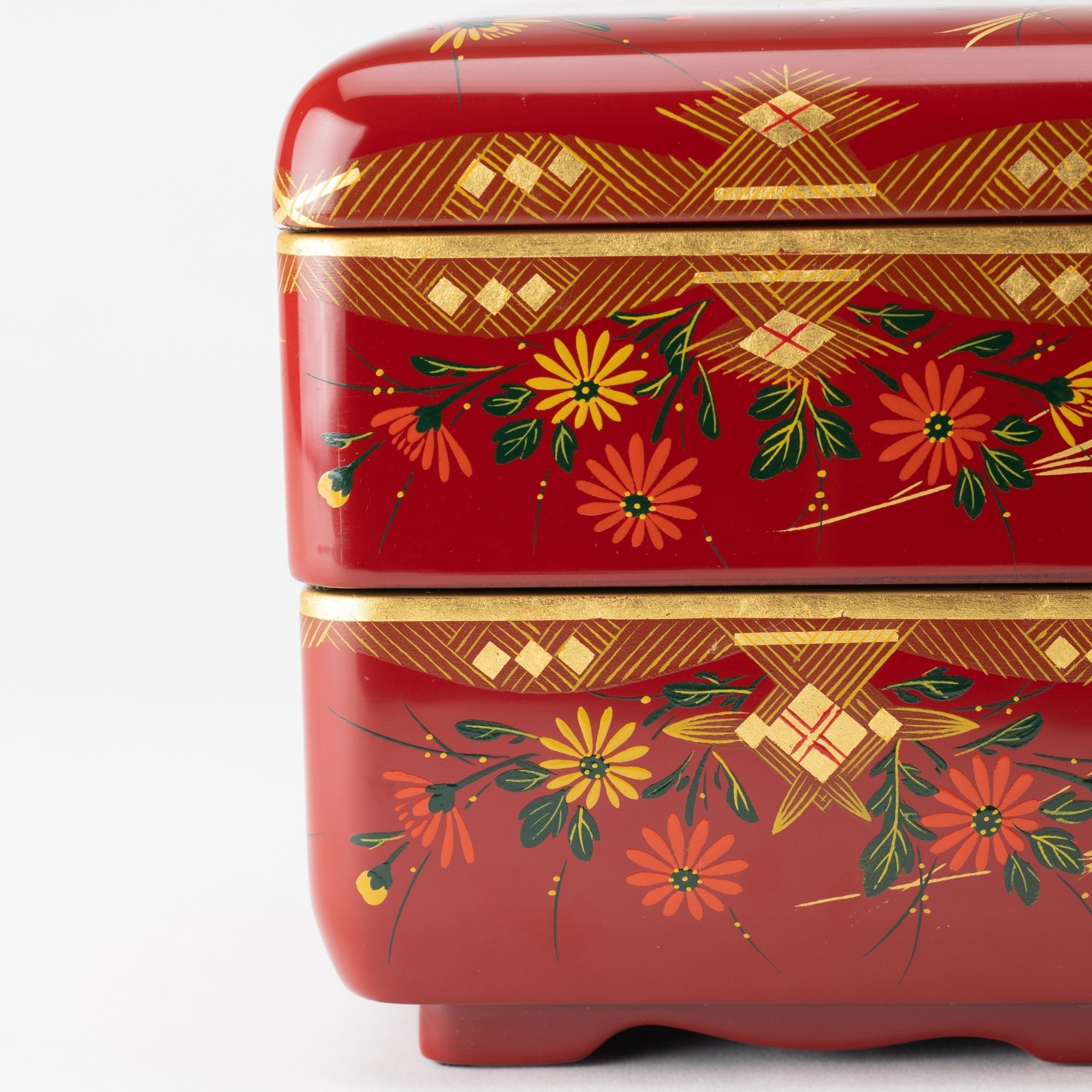 Fukunishi Sobe Chrysanthemum Aizu Lacquerware Two Tiers Jubako Bento Box - MUSUBI KILN - Quality Japanese Tableware and Gift