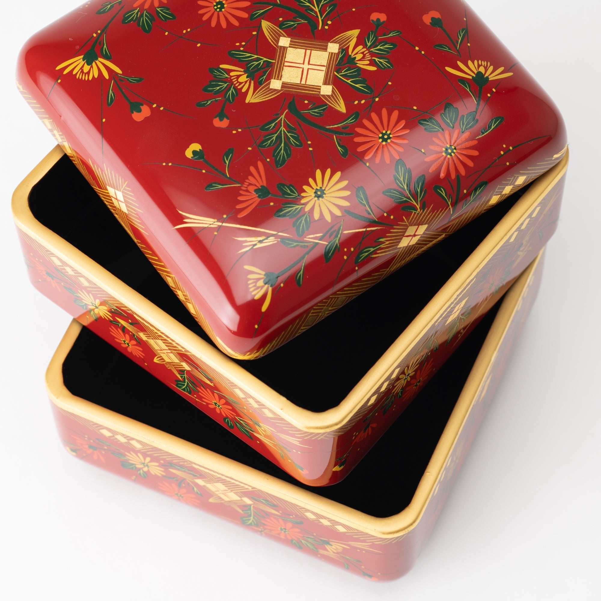 Fukunishi Sobe Chrysanthemum Aizu Lacquerware Two Tiers Jubako Bento Box - MUSUBI KILN - Quality Japanese Tableware and Gift