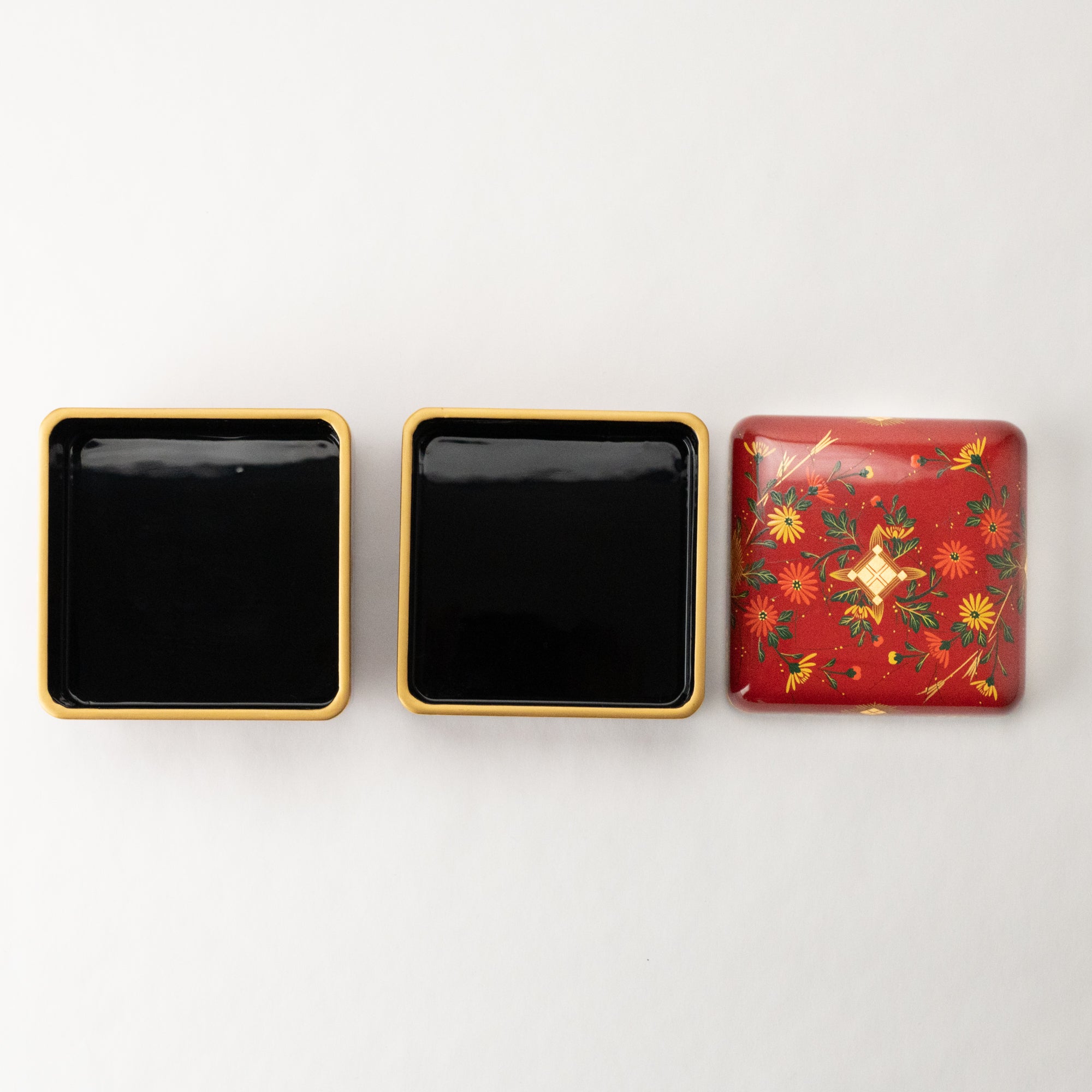 Fukunishi Sobe Chrysanthemum Aizu Lacquerware Two Tiers Jubako Bento Box - MUSUBI KILN - Quality Japanese Tableware and Gift