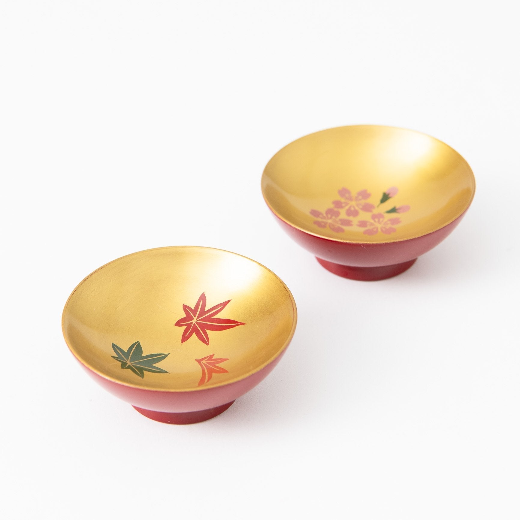 Fukunishi Sobe Sakura and Autumn Leaves Aizu Lacquerware Sakazuki Flat Sake Cup Set of 2 - MUSUBI KILN - Quality Japanese Tableware and Gift