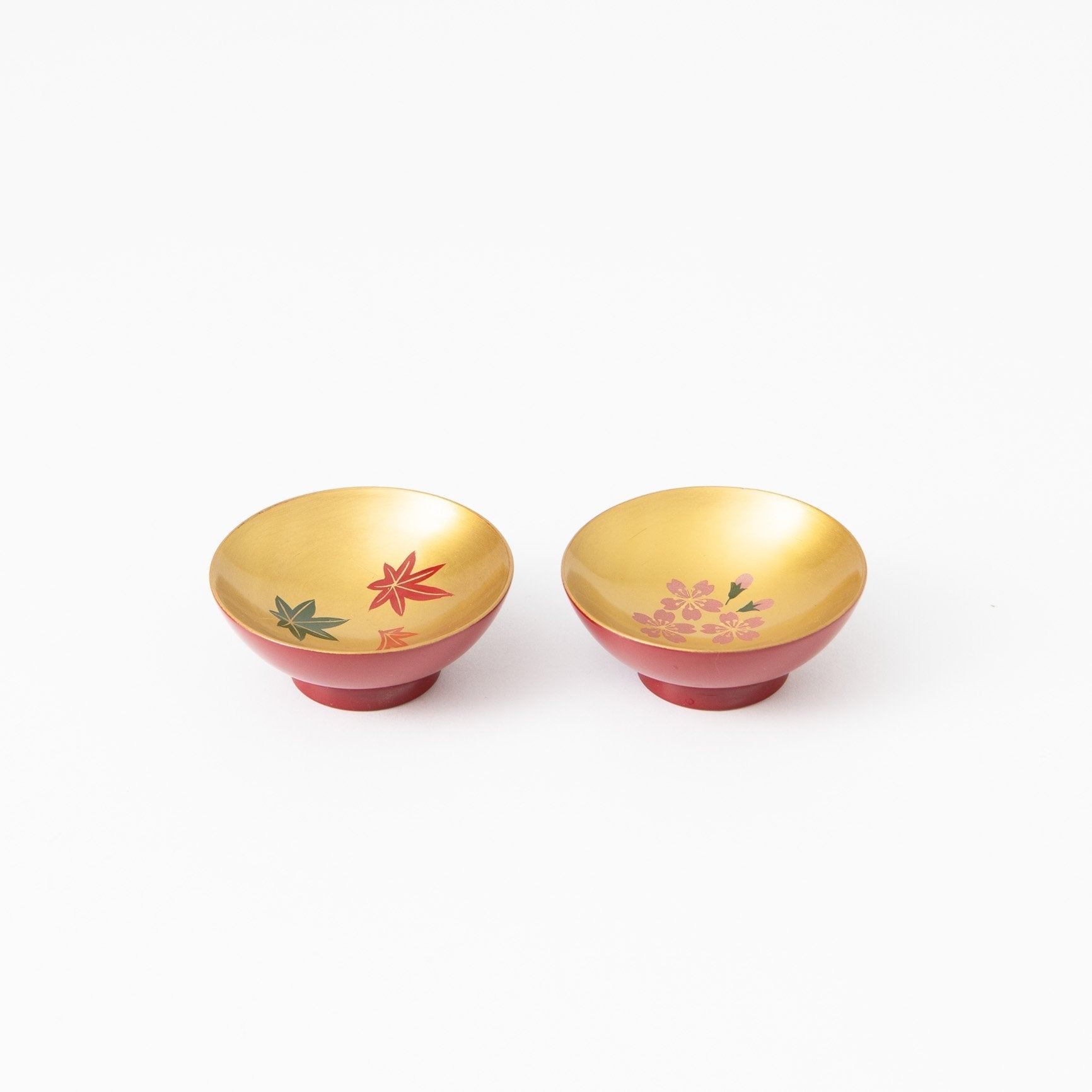 Fukunishi Sobe Sakura and Autumn Leaves Aizu Lacquerware Sakazuki Flat Sake Cup Set of 2 - MUSUBI KILN - Quality Japanese Tableware and Gift