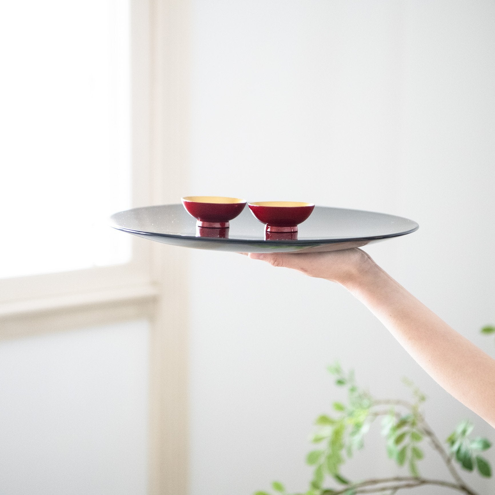 Fukunishi Sobe Sakura and Autumn Leaves Aizu Lacquerware Sakazuki Flat Sake Cup Set of 2 - MUSUBI KILN - Quality Japanese Tableware and Gift