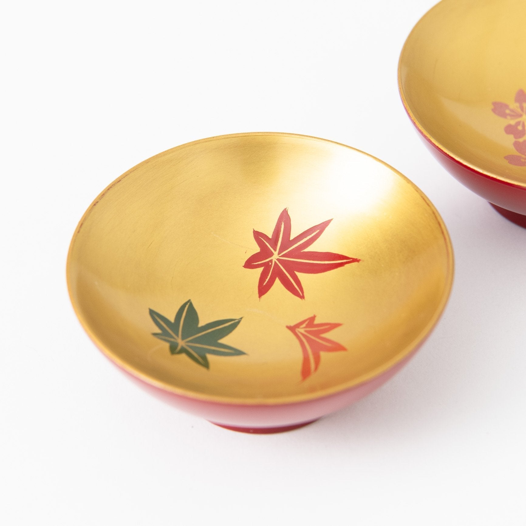 Fukunishi Sobe Sakura and Autumn Leaves Aizu Lacquerware Sakazuki Flat Sake Cup Set of 2 - MUSUBI KILN - Quality Japanese Tableware and Gift