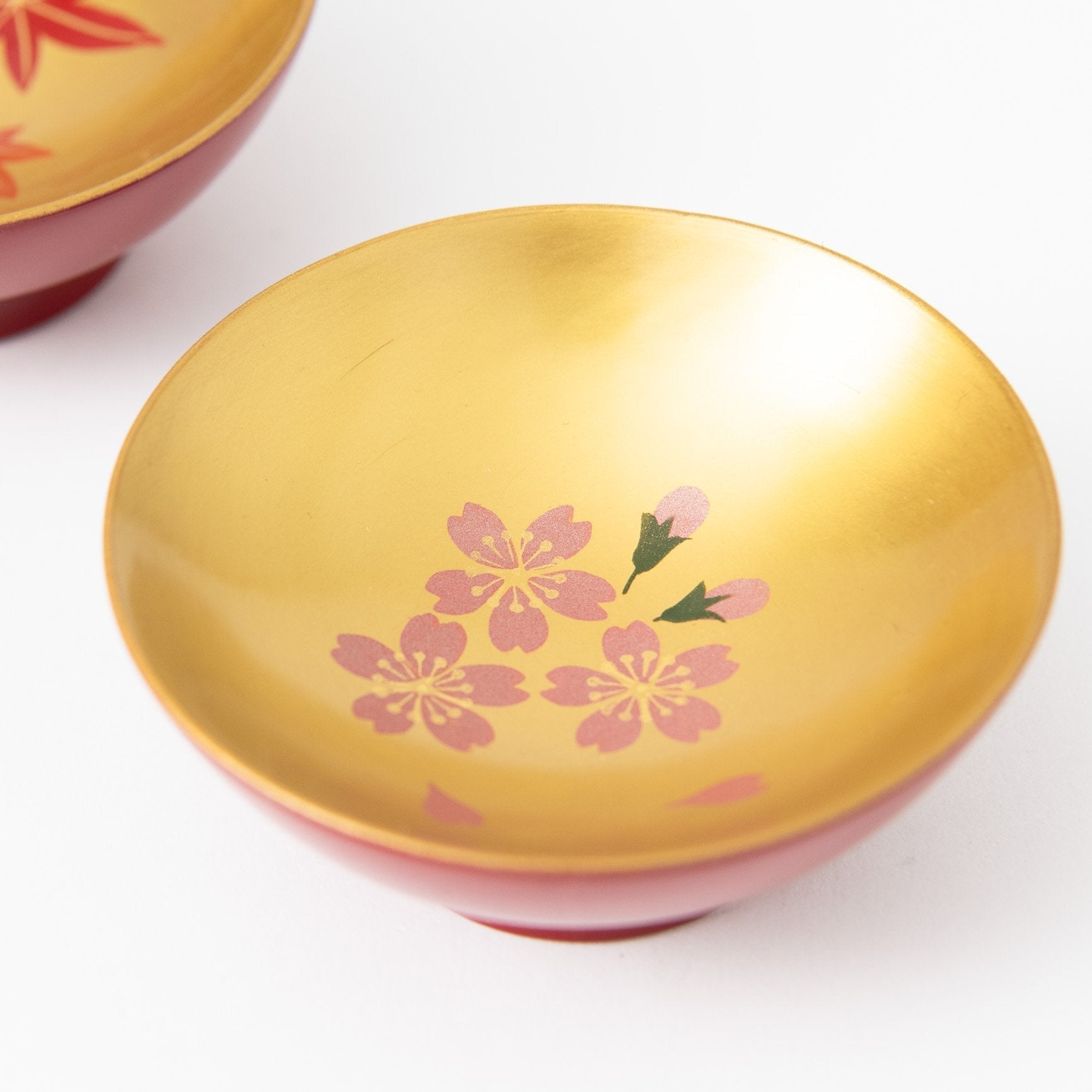 Fukunishi Sobe Sakura and Autumn Leaves Aizu Lacquerware Sakazuki Flat Sake Cup Set of 2 - MUSUBI KILN - Quality Japanese Tableware and Gift