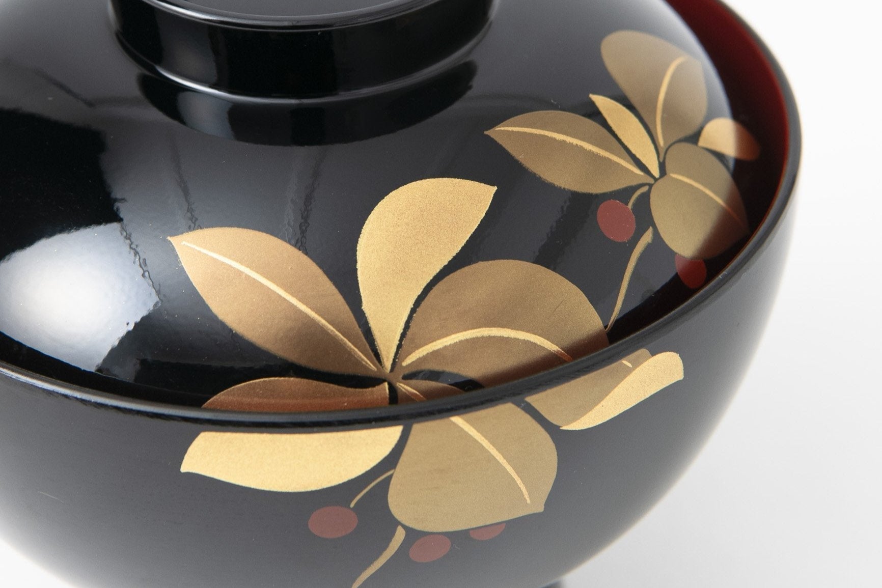 Fukunishi Sobe Spear Flower Aizu Lacquerware Soup Bowl with lid - MUSUBI KILN - Quality Japanese Tableware and Gift