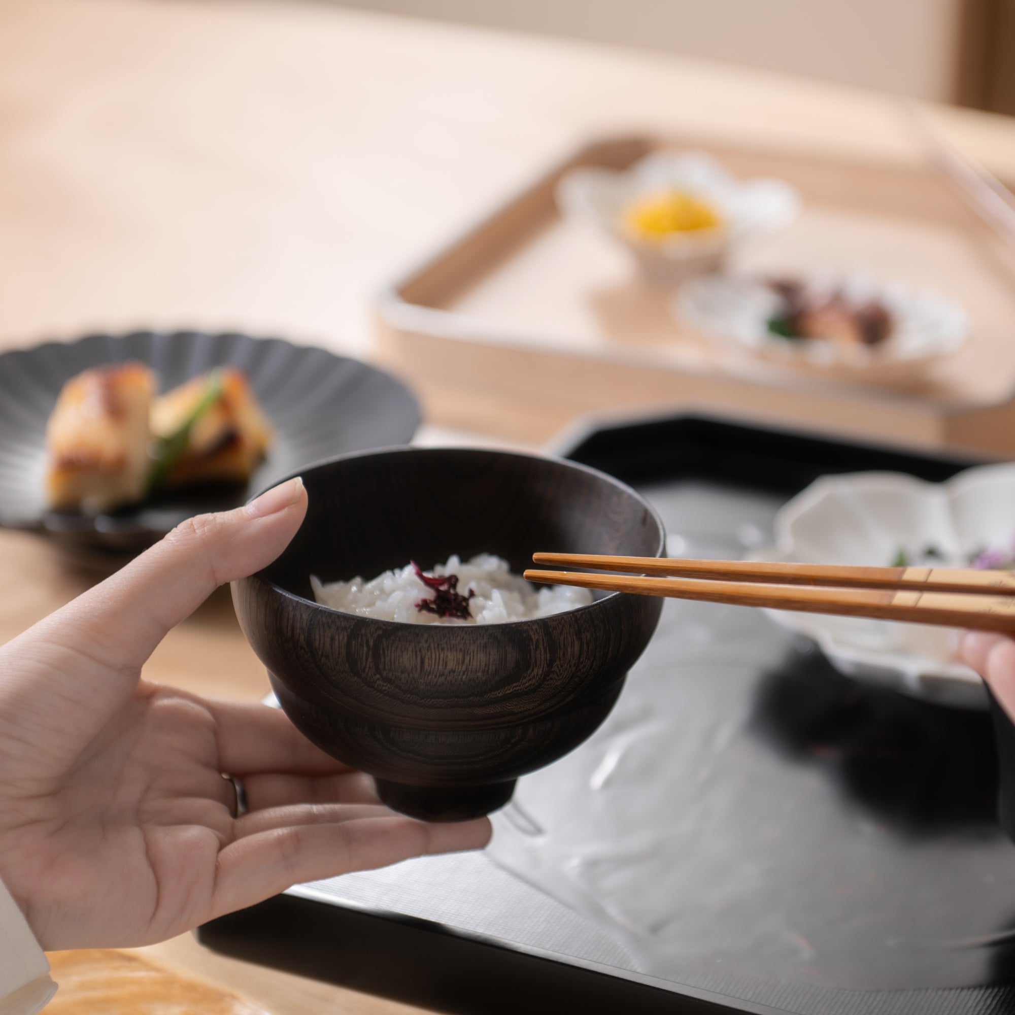 GATOMIKIO TSUMUGI BOKE Yamanaka Lacquerware Miso Soup Bowl - MUSUBI KILN - Quality Japanese Tableware and Gift