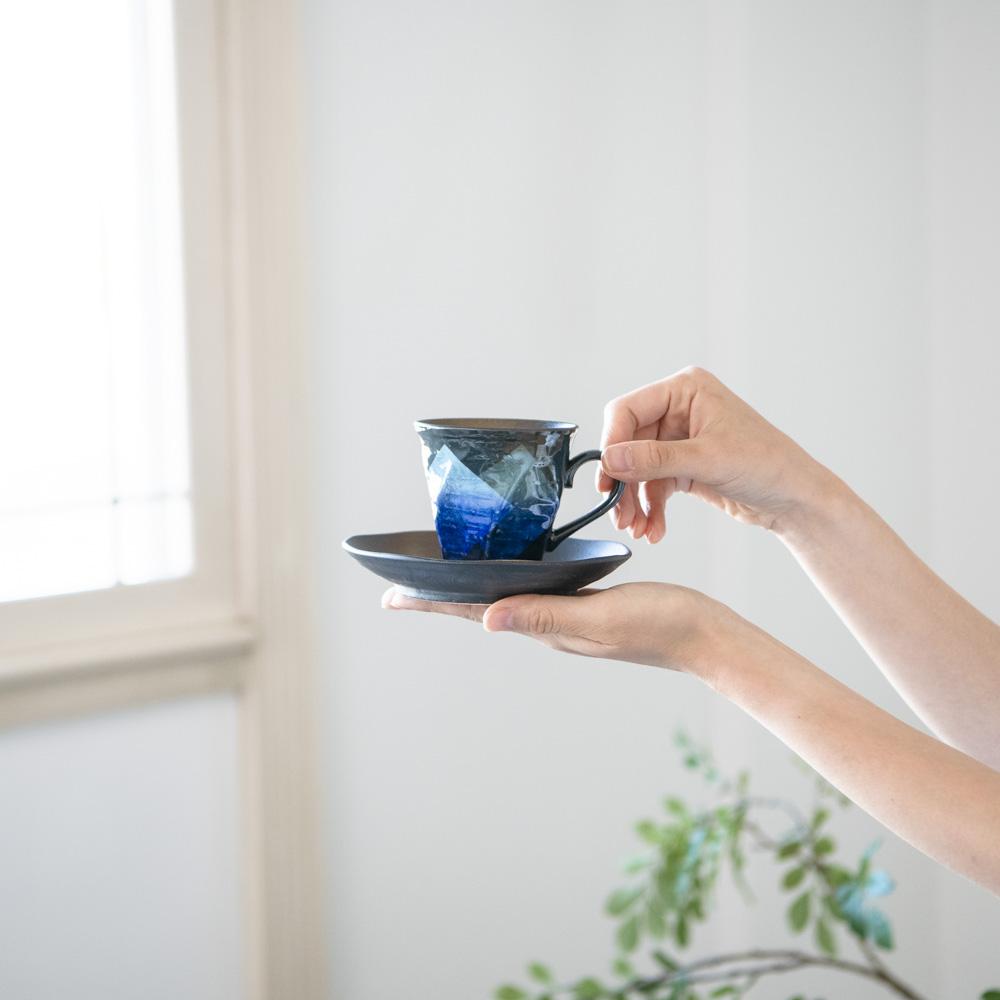 Ginsai Blue Kutani Cup and Saucer - MUSUBI KILN - Quality Japanese Tableware and Gift
