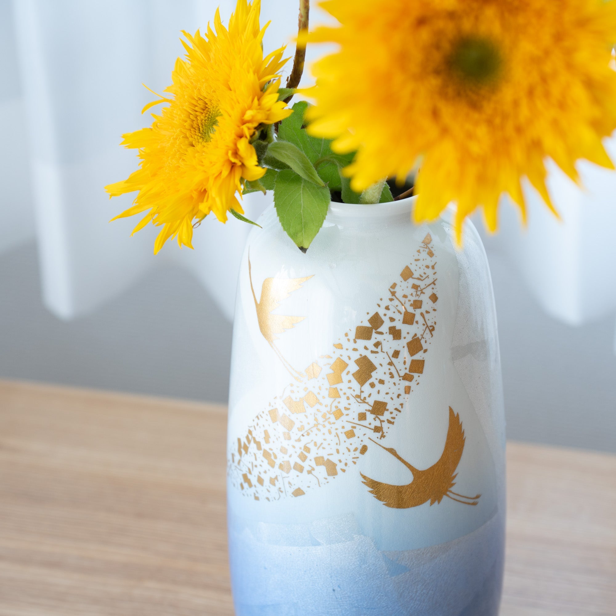 Ginsai Crane Kutani Japanese Flower Vase - MUSUBI KILN - Quality Japanese Tableware and Gift