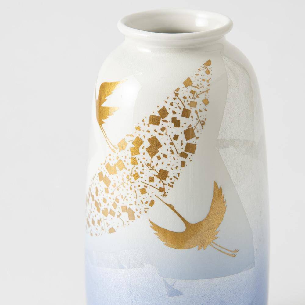Ginsai Crane Kutani Japanese Flower Vase - MUSUBI KILN - Quality Japanese Tableware and Gift