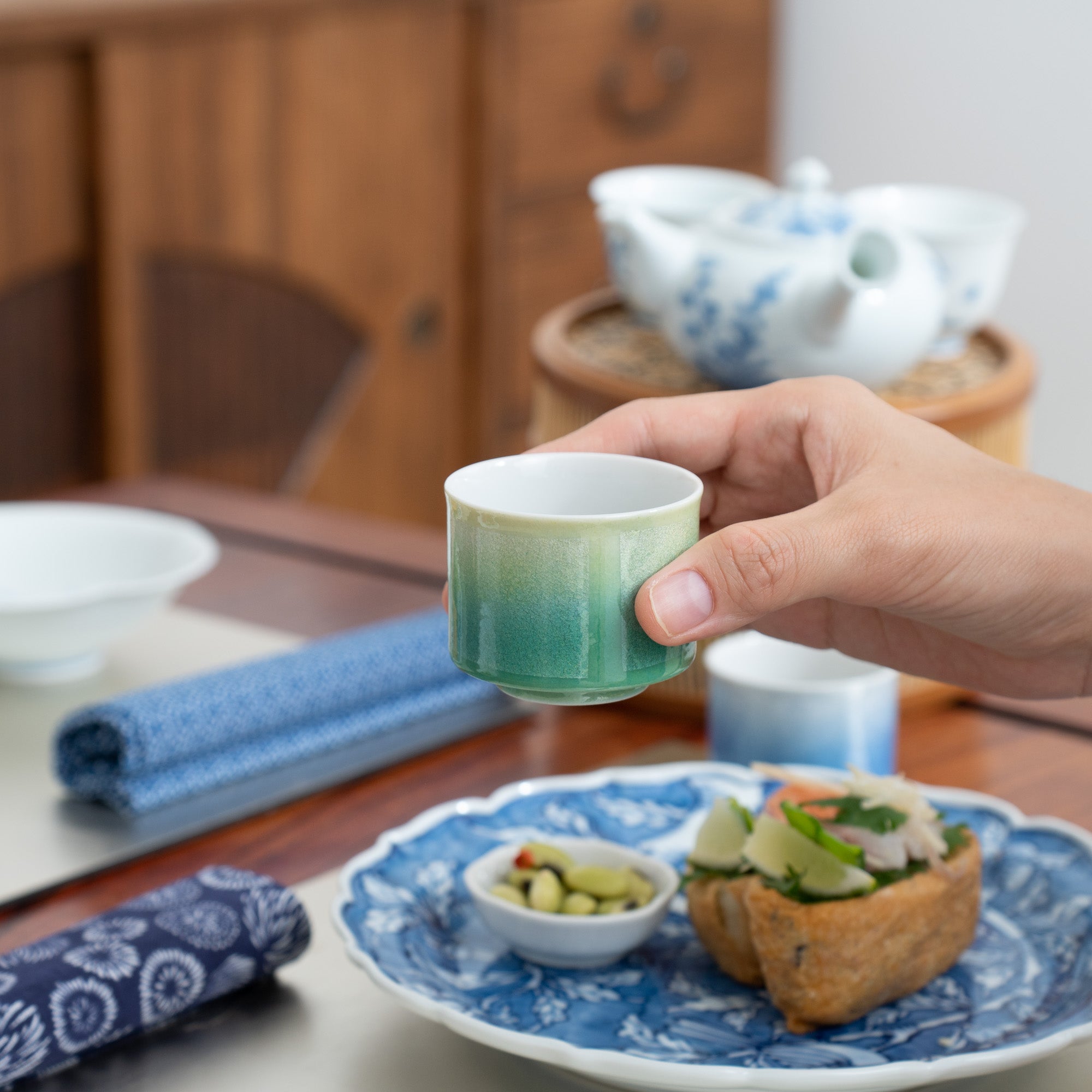 Ginsai Five - Color Kutani Ochoko Sake Cup Set - MUSUBI KILN - Quality Japanese Tableware and Gift