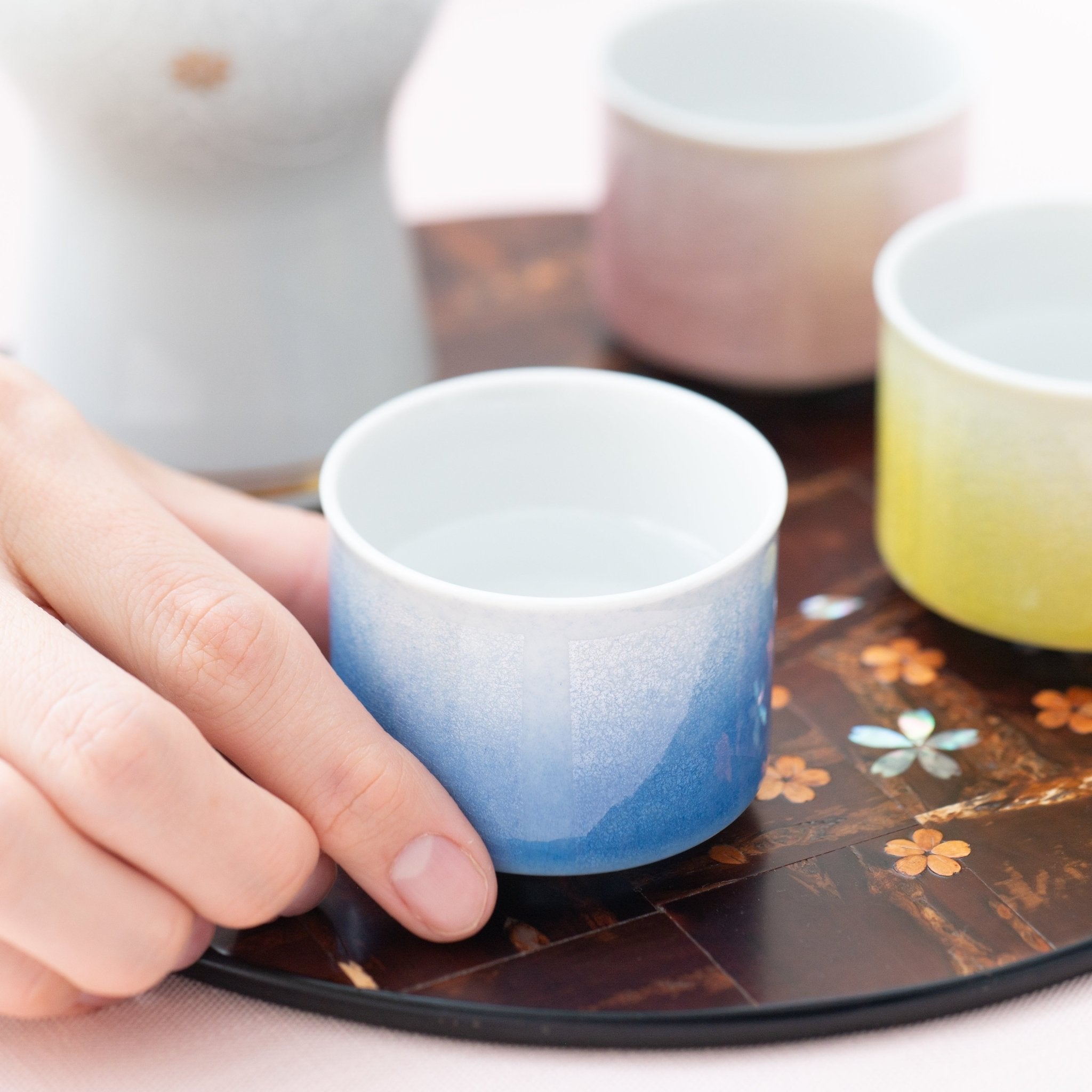 Ginsai Five - Color Kutani Ochoko Sake Cup Set - MUSUBI KILN - Quality Japanese Tableware and Gift