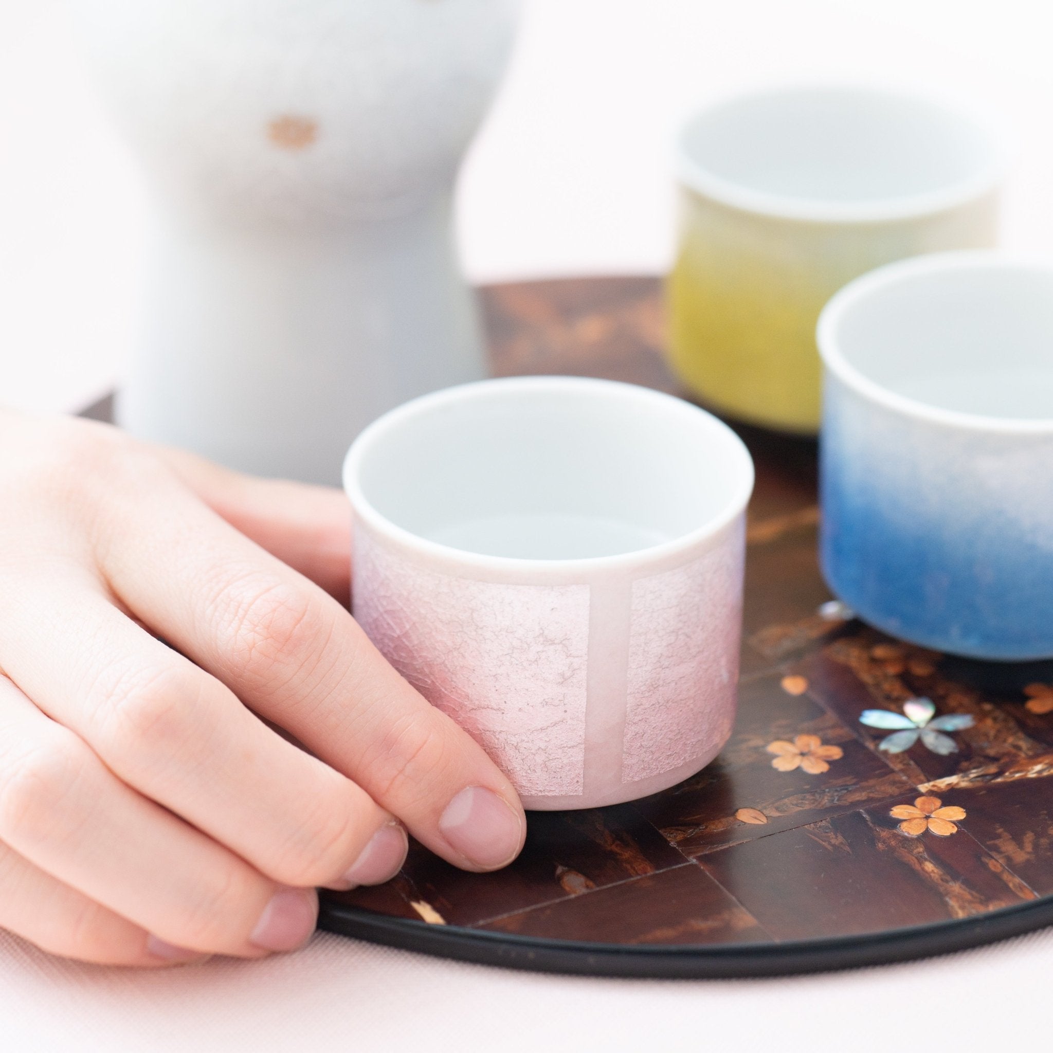 Ginsai Five - Color Kutani Ochoko Sake Cup Set - MUSUBI KILN - Quality Japanese Tableware and Gift