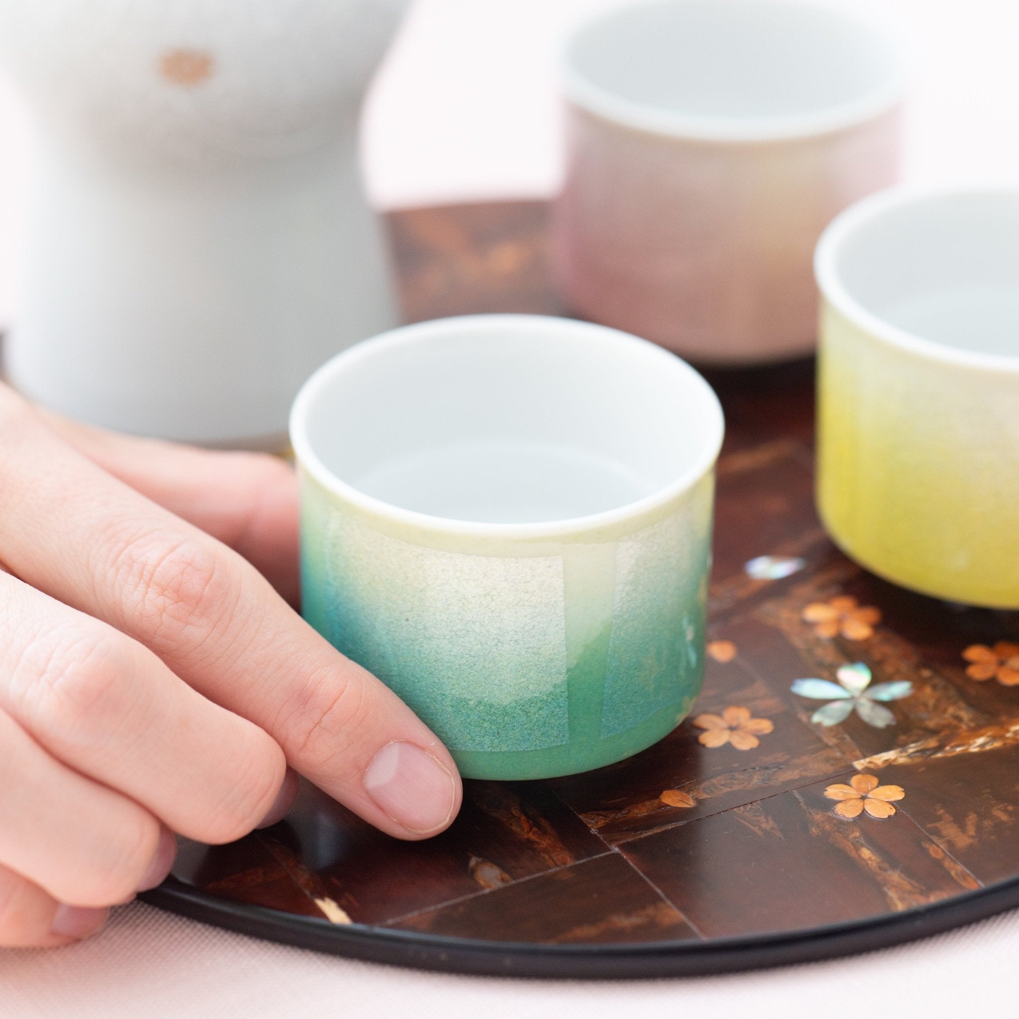 Ginsai Five - Color Kutani Ochoko Sake Cup Set - MUSUBI KILN - Quality Japanese Tableware and Gift