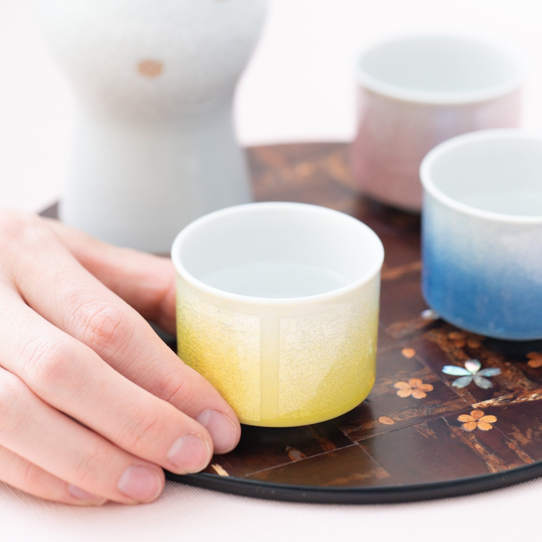Ginsai Five - Color Kutani Ochoko Sake Cup Set - MUSUBI KILN - Quality Japanese Tableware and Gift