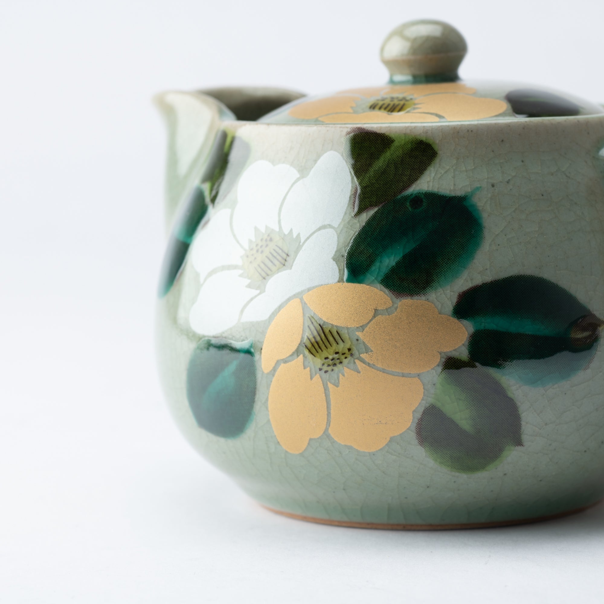 Gold and Silver Camellia Kutani Japanese Teapot Set - MUSUBI KILN - Quality Japanese Tableware and Gift