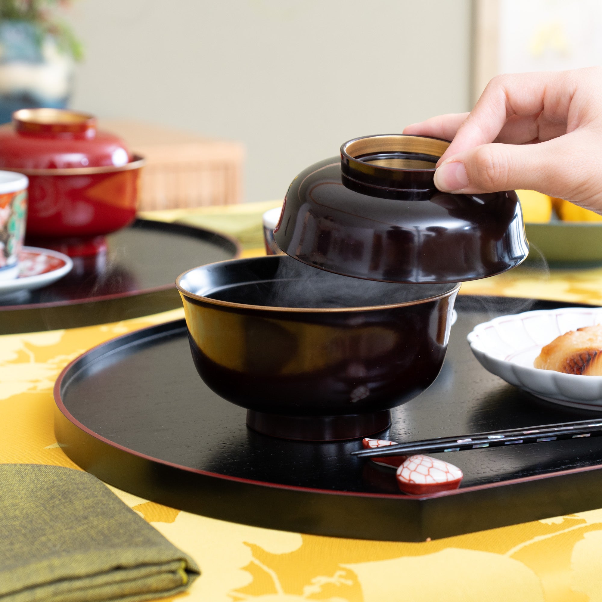 Gold Decoration Yamanaka Lacquerware Soup Bowl with lid - MUSUBI KILN - Quality Japanese Tableware and Gift