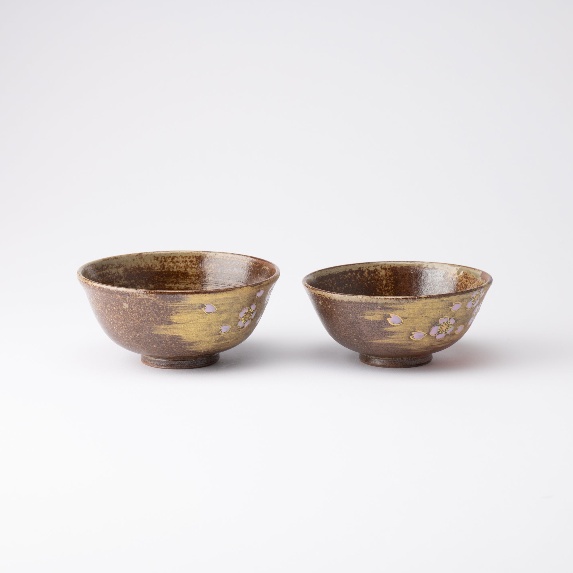 Golden Cloud, Sakura and Mt. Fuji Kutani Japanese Rice Bowl Pair - MUSUBI KILN - Quality Japanese Tableware and Gift