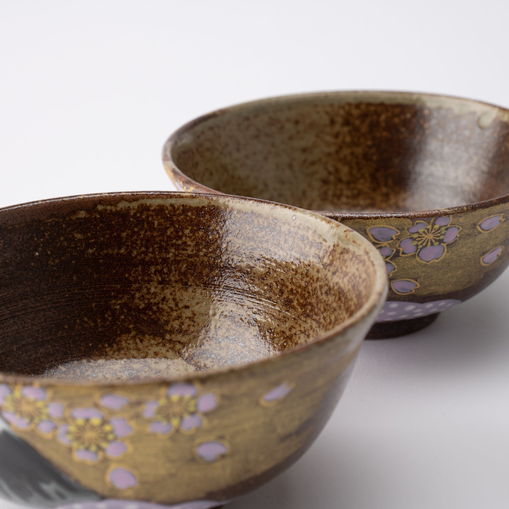 Golden Cloud, Sakura and Mt. Fuji Kutani Japanese Rice Bowl Pair - MUSUBI KILN - Quality Japanese Tableware and Gift