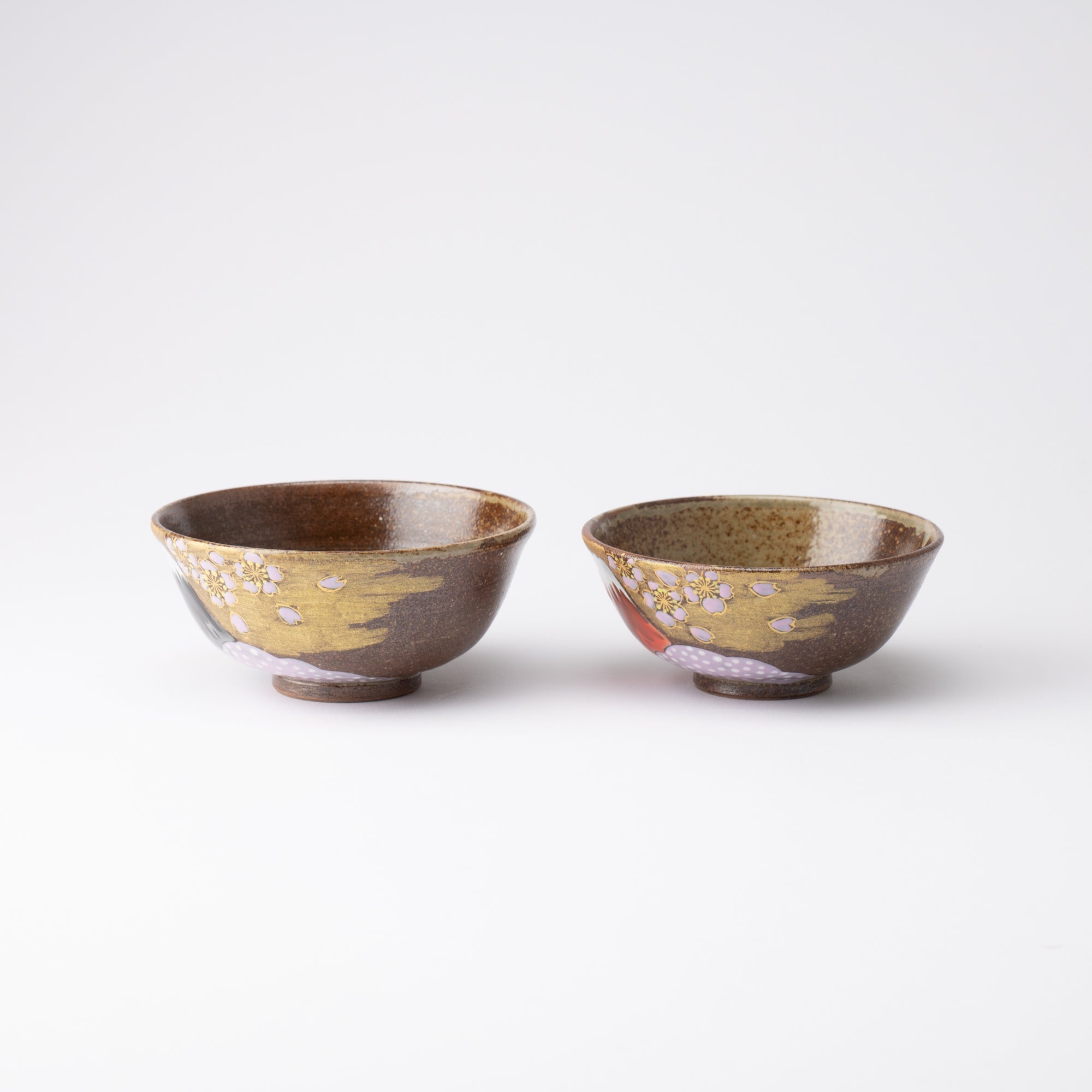 Golden Cloud, Sakura and Mt. Fuji Kutani Japanese Rice Bowl Pair - MUSUBI KILN - Quality Japanese Tableware and Gift