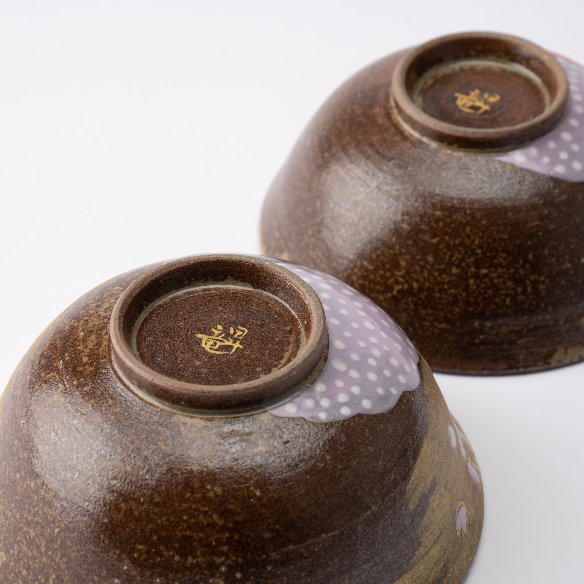 Golden Cloud, Sakura and Mt. Fuji Kutani Japanese Rice Bowl Pair - MUSUBI KILN - Quality Japanese Tableware and Gift