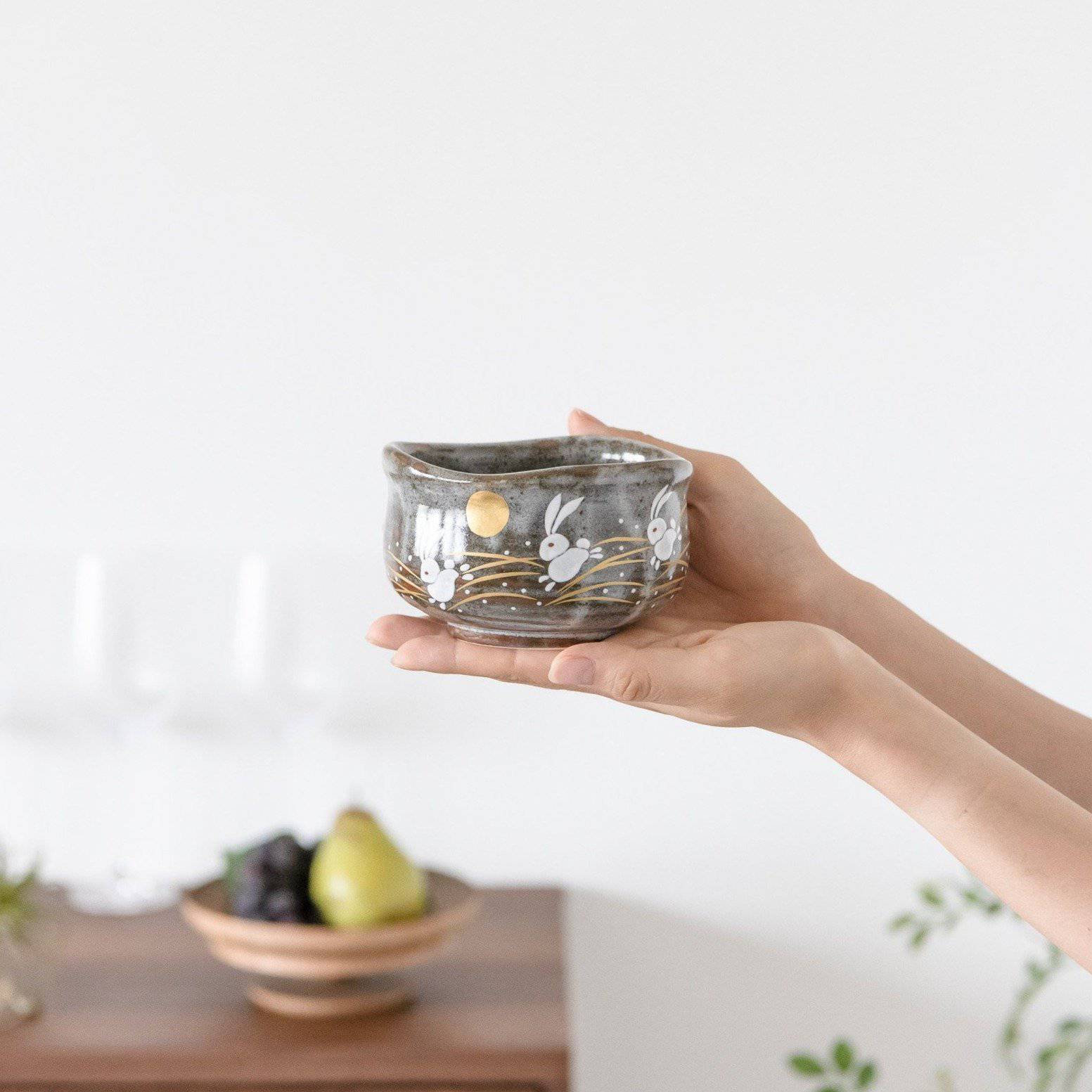 Golden Moon and Rabbit Kutani Matcha Bowl Chawan - MUSUBI KILN - Quality Japanese Tableware and Gift