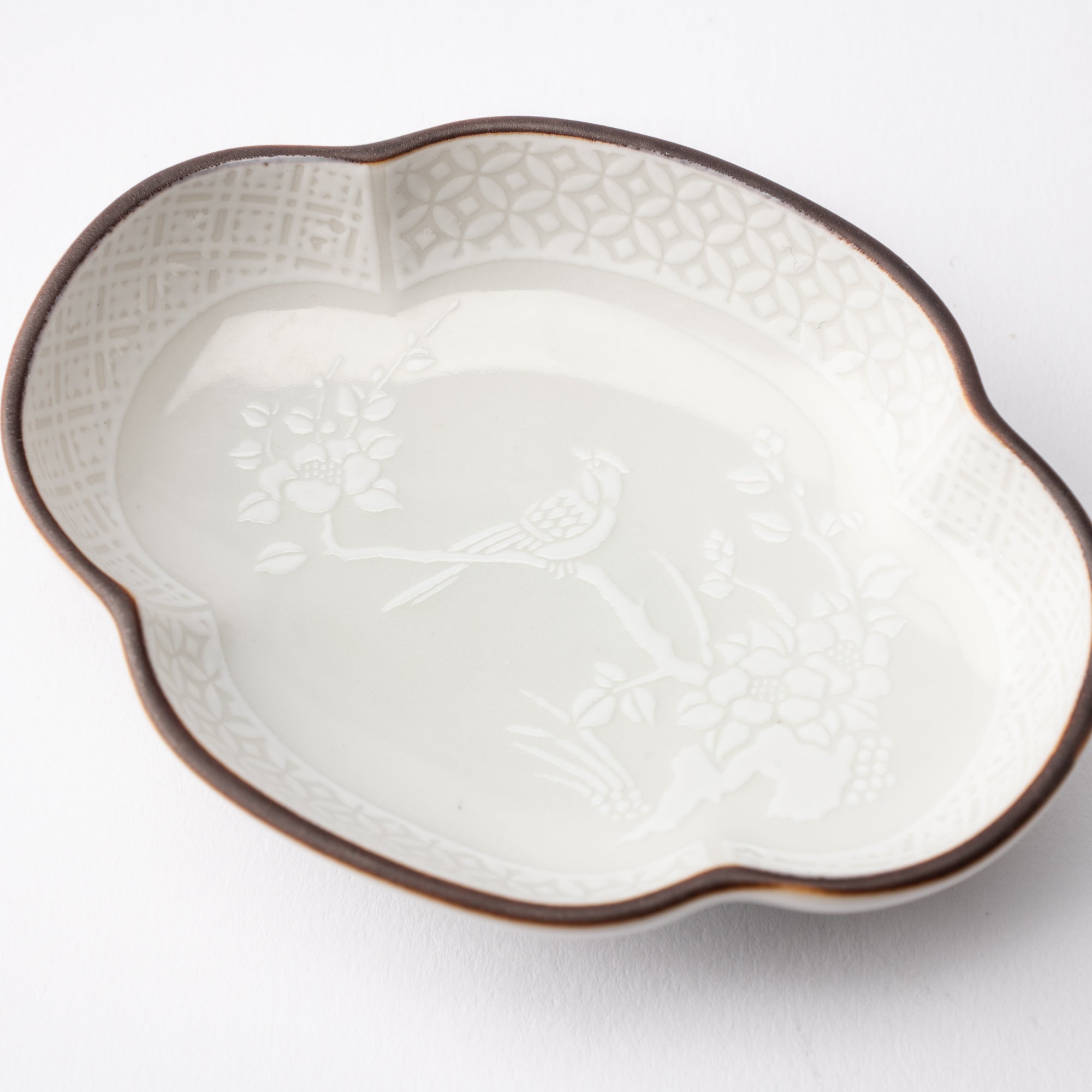 Hachi - Kutani Flower Birds Guard Sauce Plate - MUSUBI KILN - Quality Japanese Tableware and Gift