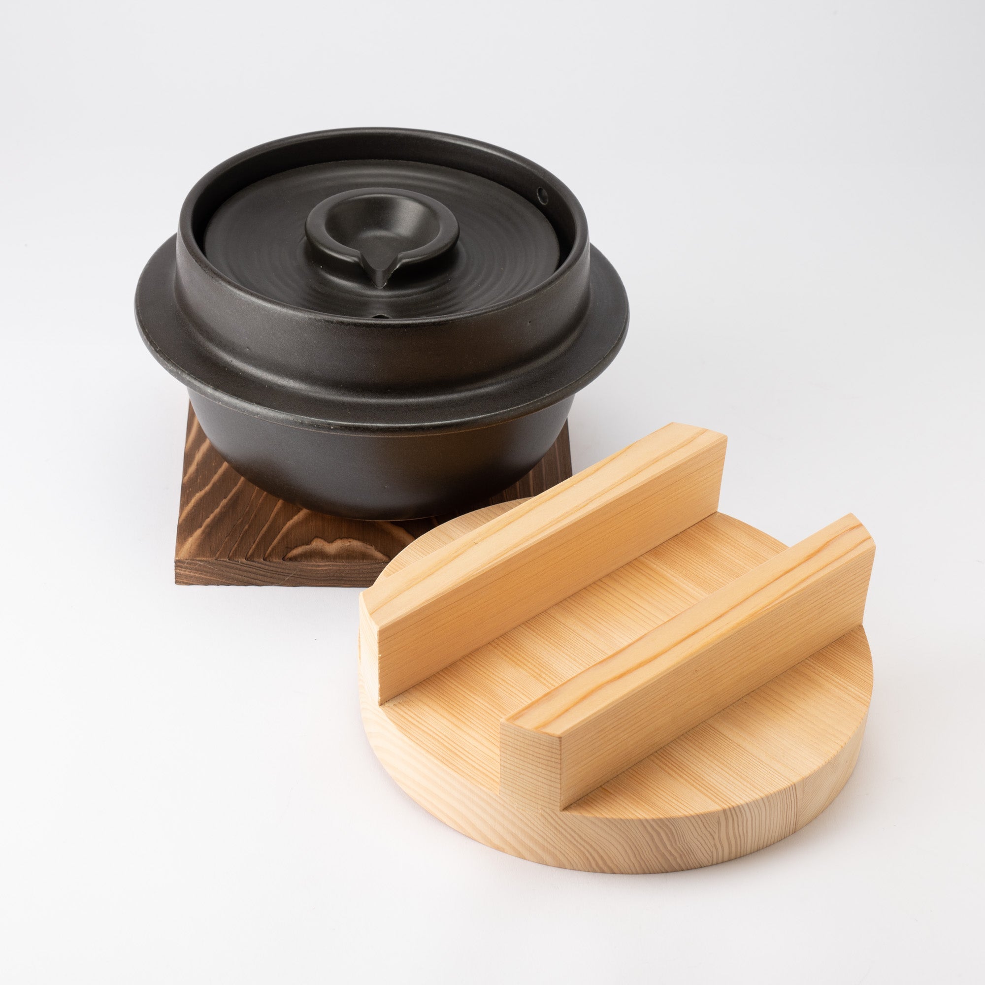 Hagama Banko Donabe Rice Cooker 3 Rice Cooker Cups (3 Gou) with Rice Scoop and Pot Mat - MUSUBI KILN - Quality Japanese Tableware and Gift