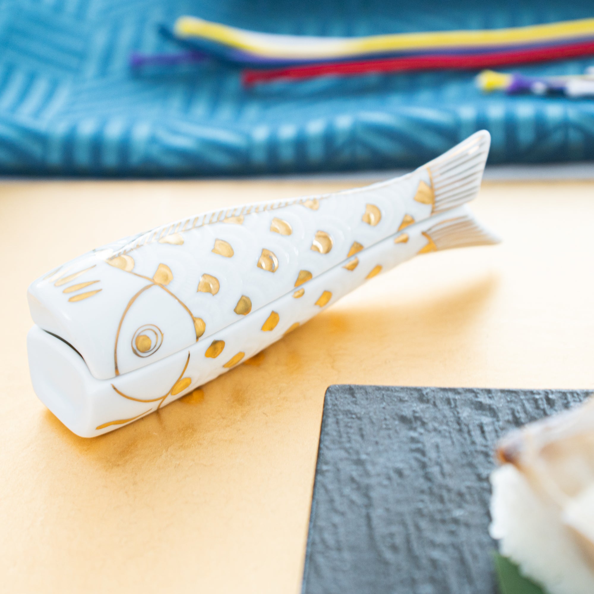 Hataman Touen White Carp Streamer Nabeshima Ware Small Box - MUSUBI KILN - Quality Japanese Tableware and Gift