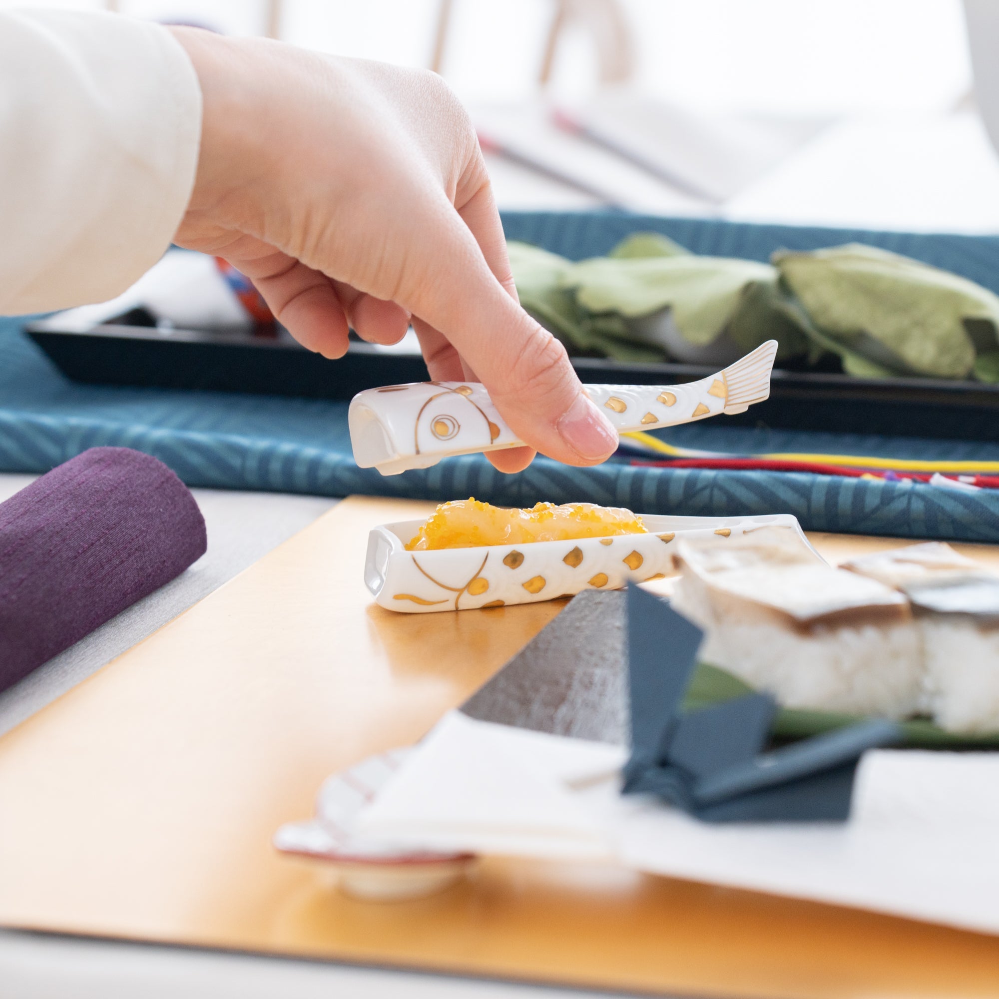 Hataman Touen White Carp Streamer Nabeshima Ware Small Box - MUSUBI KILN - Quality Japanese Tableware and Gift