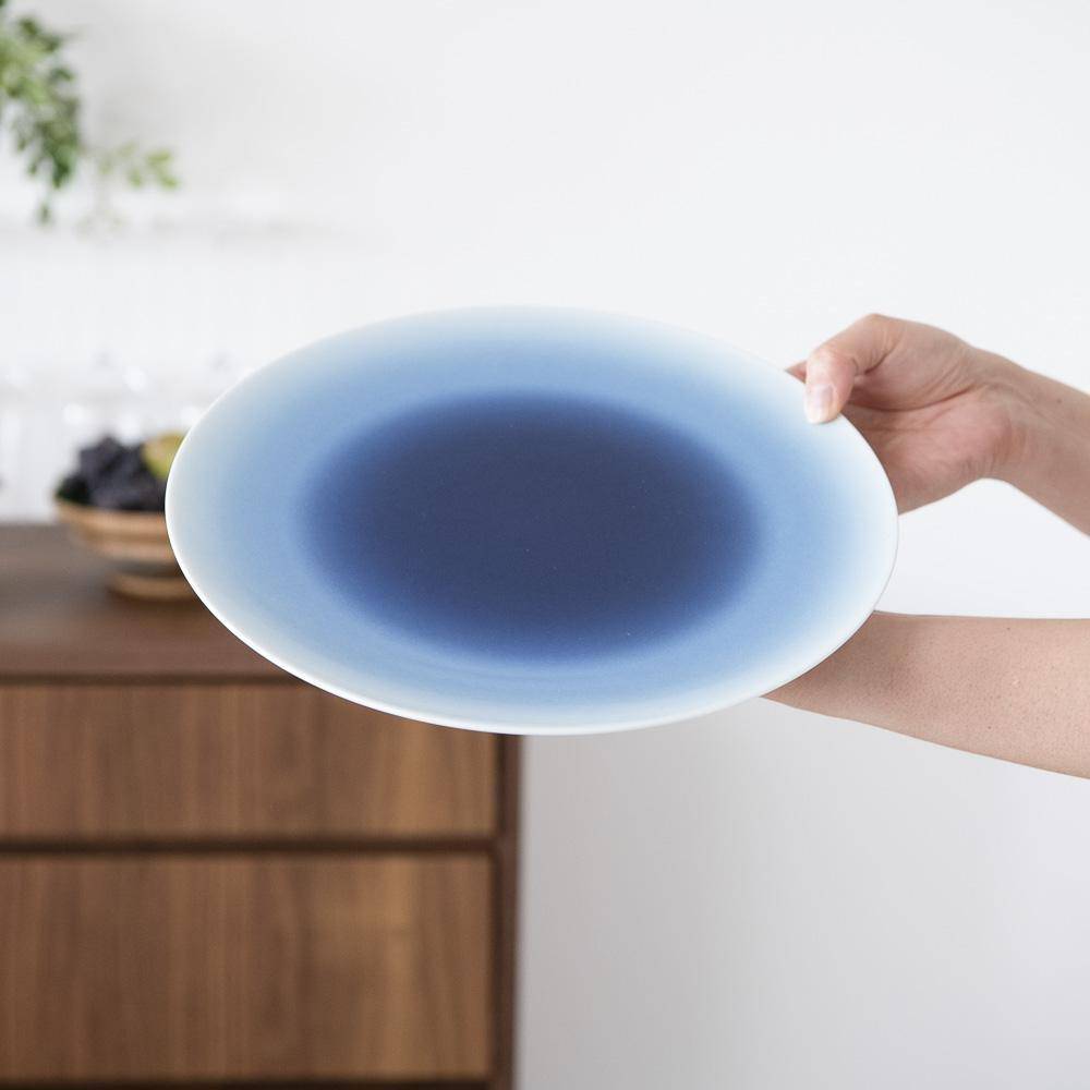 Hibino Land Blue Mino Ware Round Plate L - MUSUBI KILN - Quality Japanese Tableware and Gift