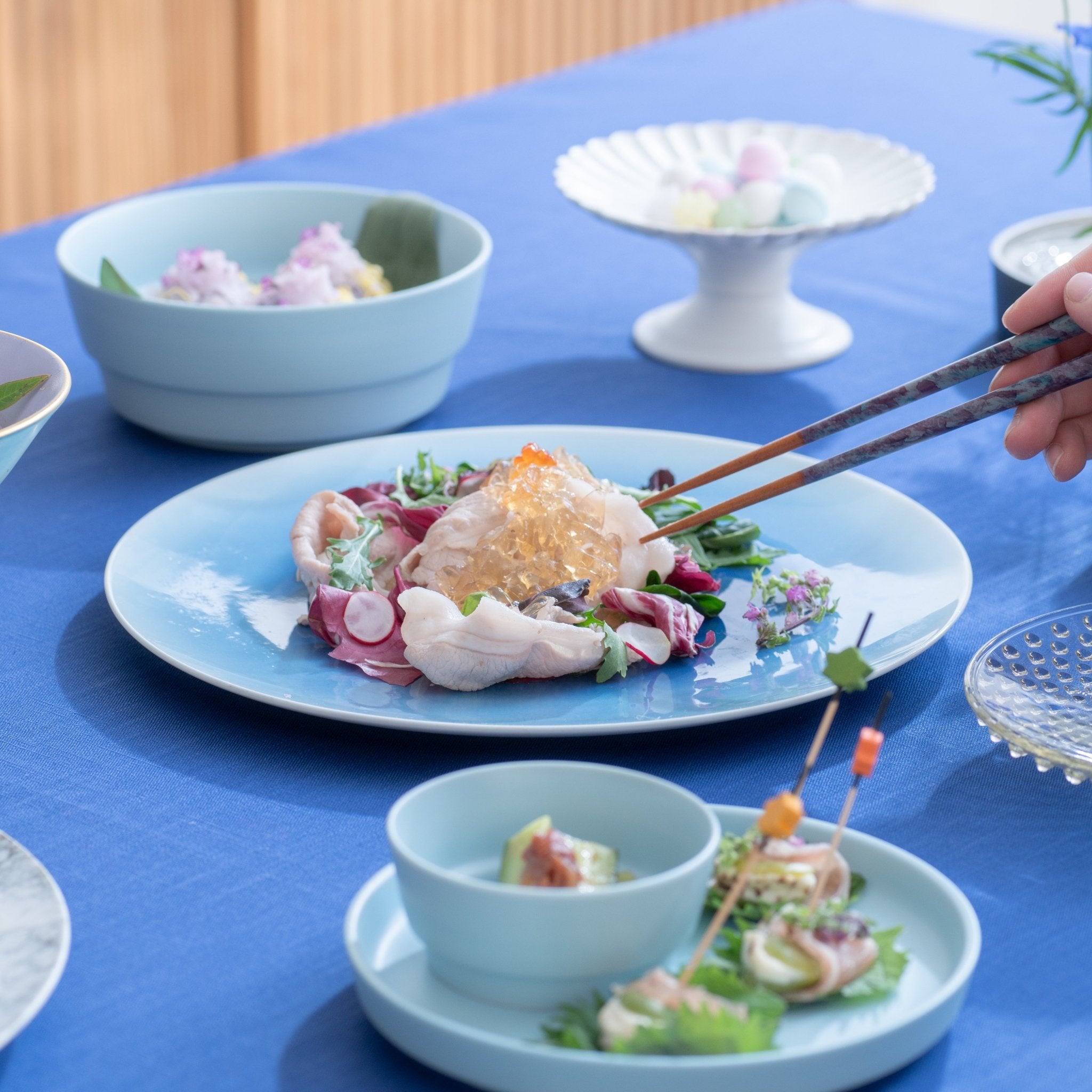 Hibino Land Blue Mino Ware Round Plate L - MUSUBI KILN - Quality Japanese Tableware and Gift