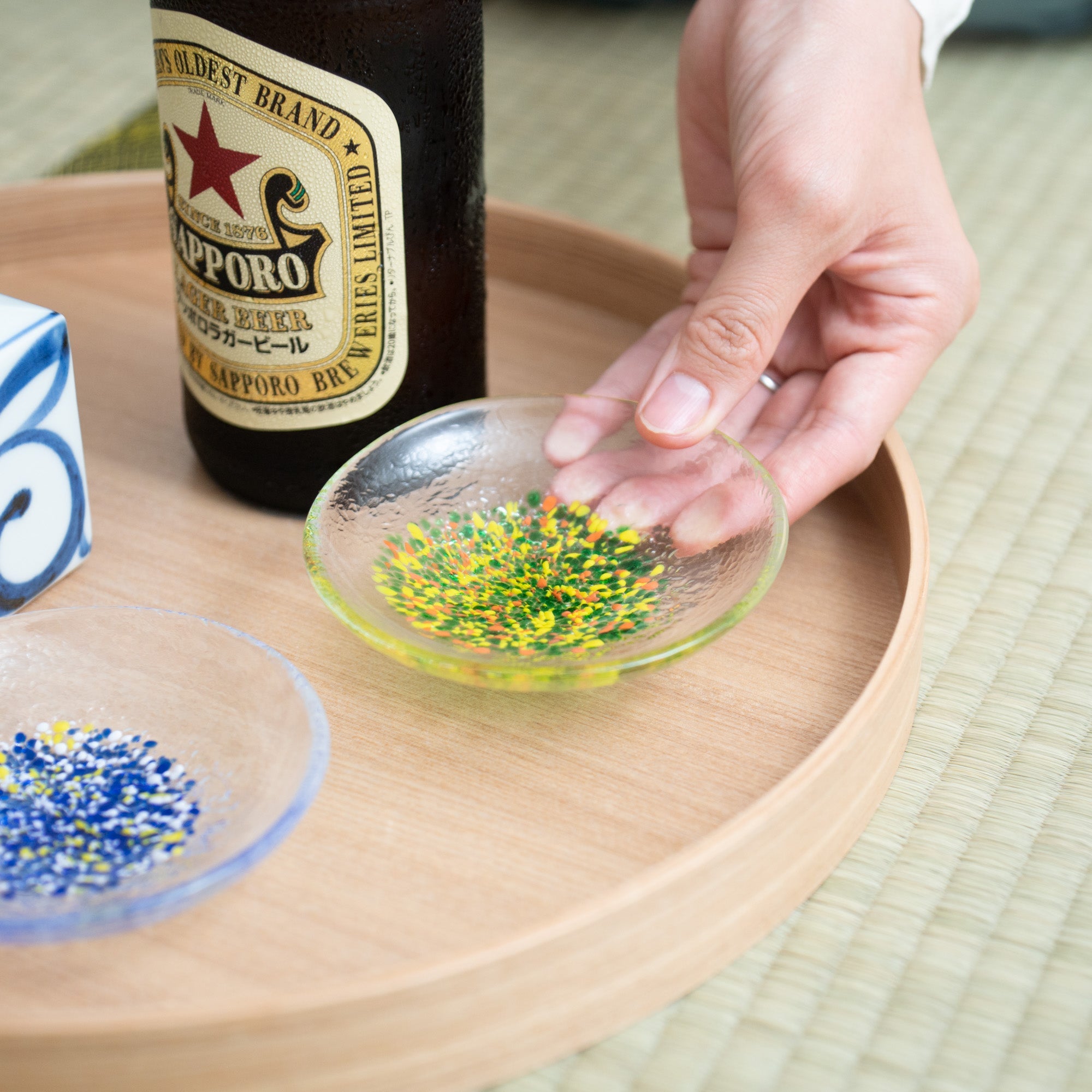 Hirota Four Seasons Color Edo Glass Sauce Plate - MUSUBI KILN - Quality Japanese Tableware and Gift