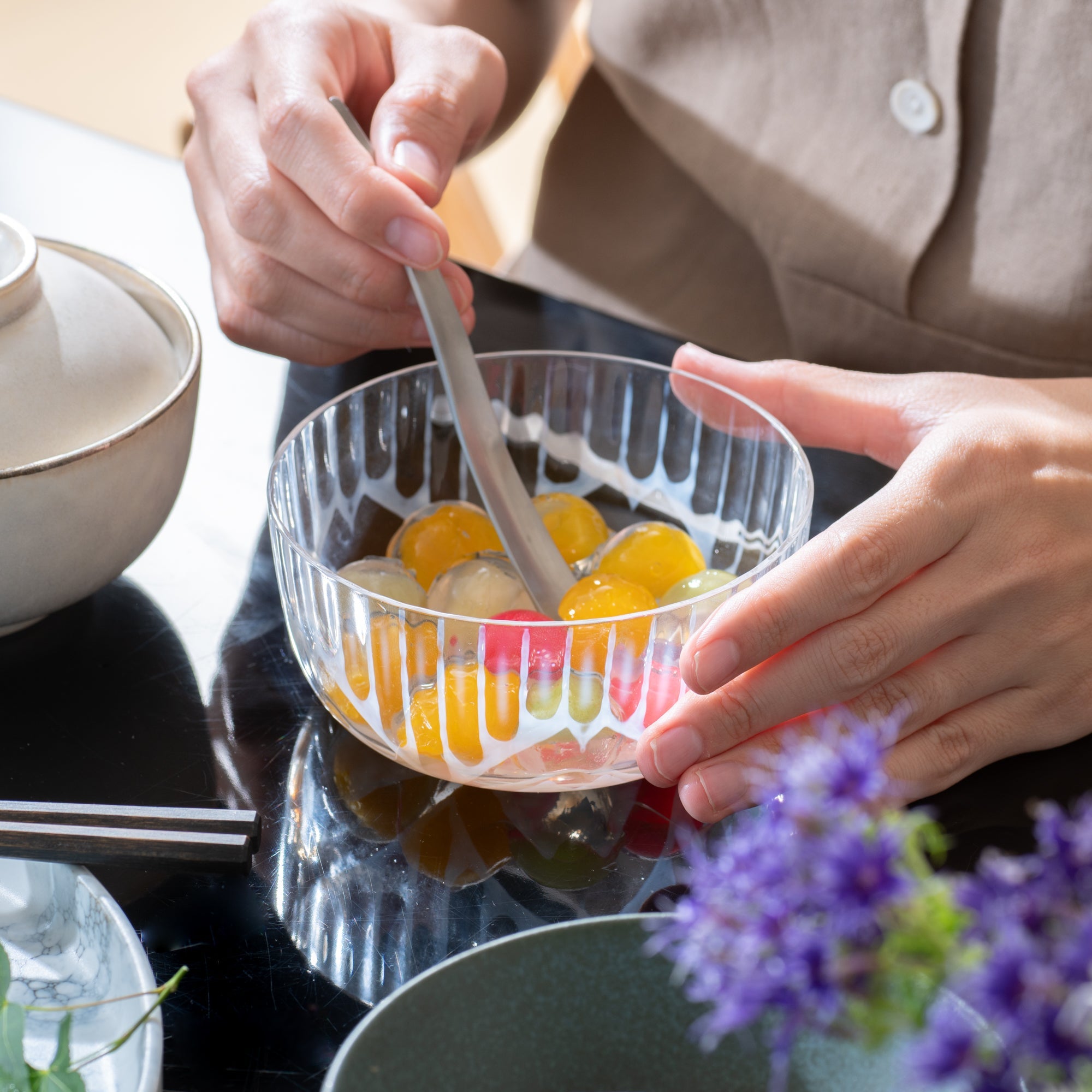 Hirota Taisho Roman Sakura Edo Glass Bowl - MUSUBI KILN - Quality Japanese Tableware and Gift