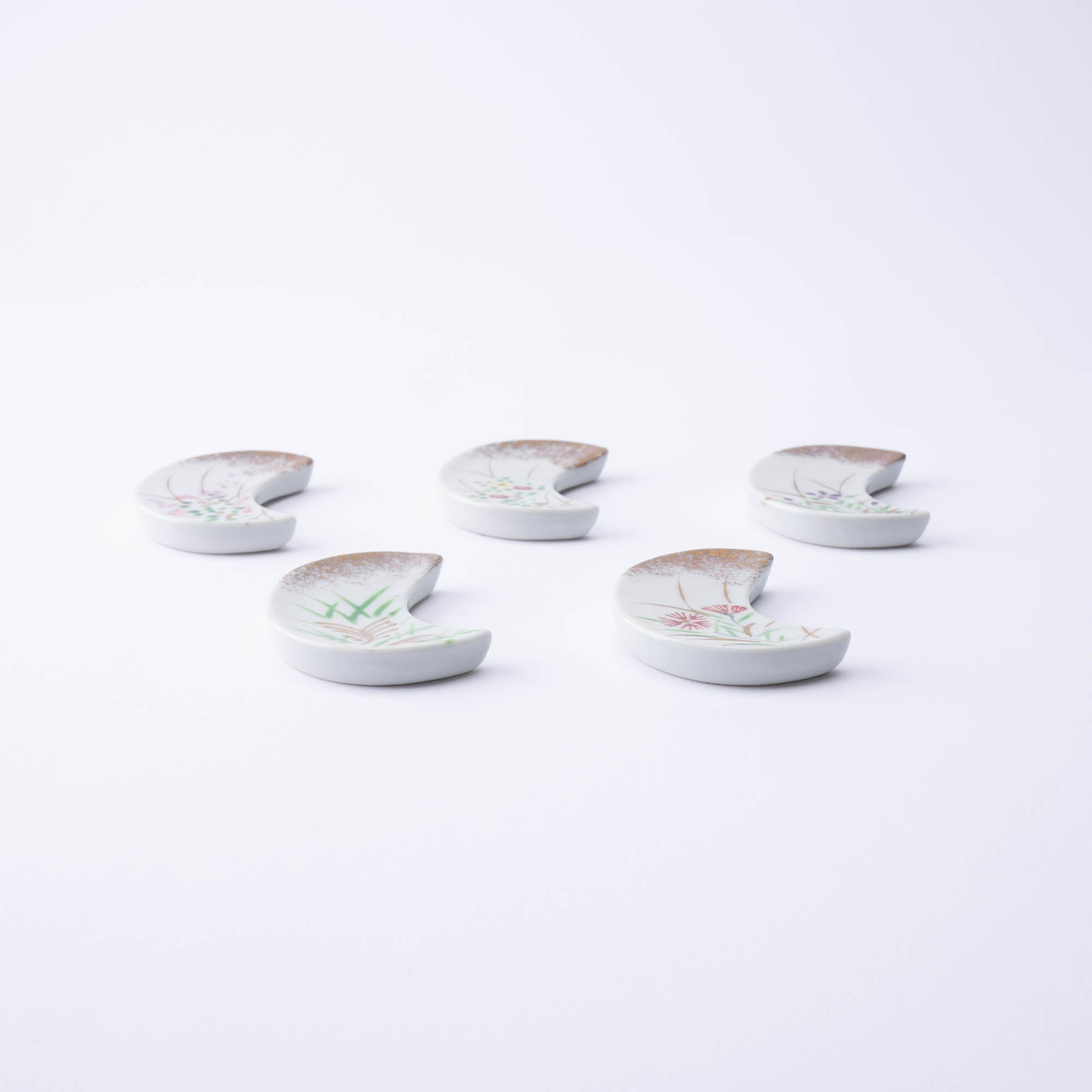 Hozan Kiln Crescent - Shaped Kyo Ware Chopstick Rest Set - MUSUBI KILN - Quality Japanese Tableware and Gift