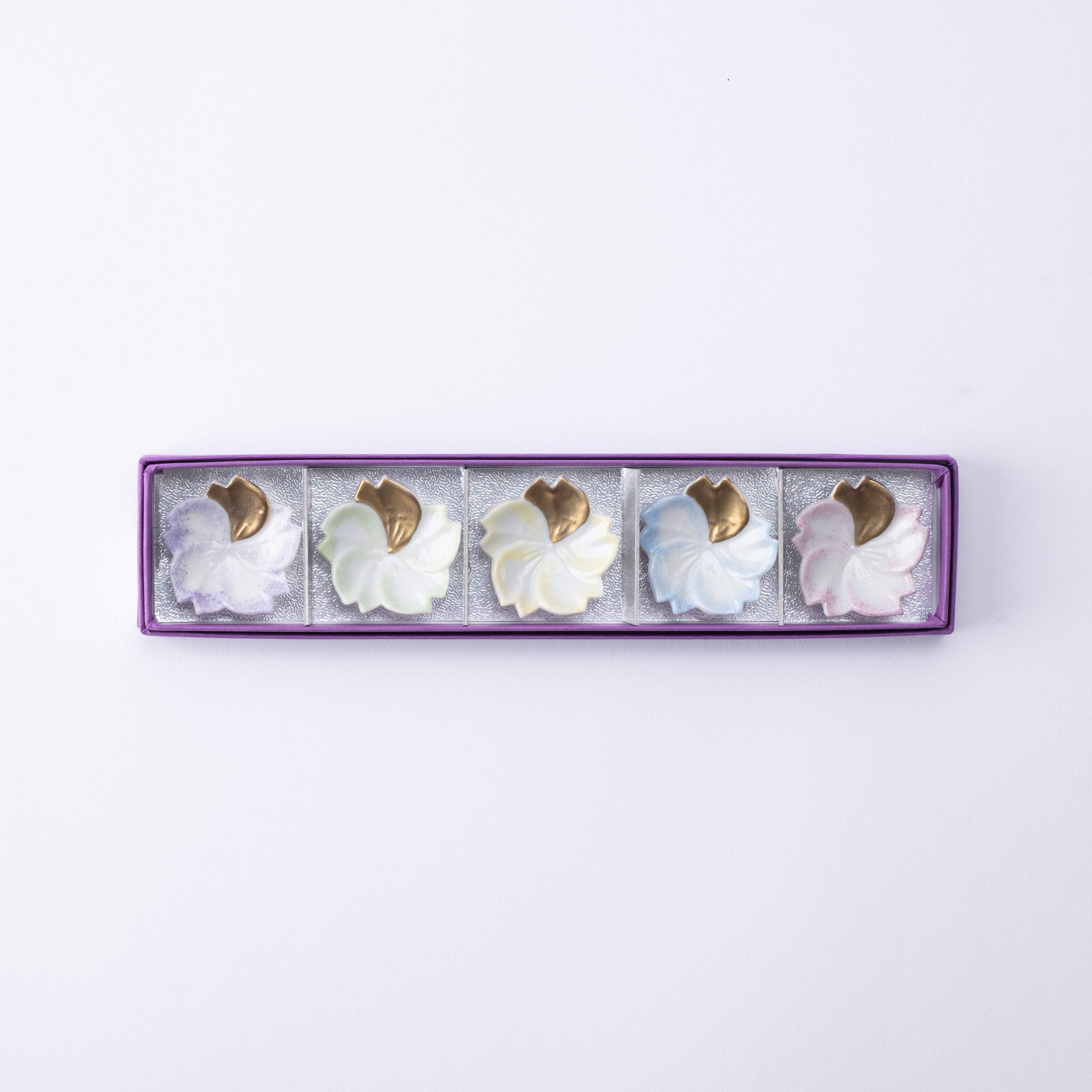 Hozan Kiln Five Colors Sakura Kyo Ware Chopstick Rest Set - MUSUBI KILN - Quality Japanese Tableware and Gift