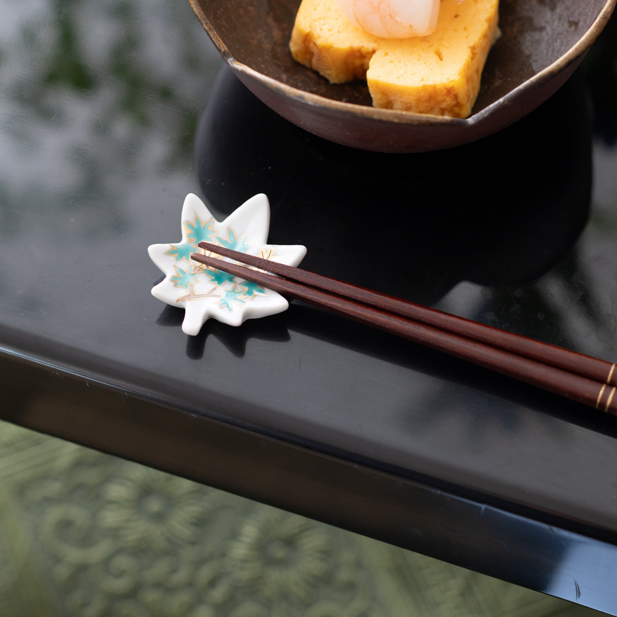 Hozan Kiln Kinsai Autumn Leaves Kyo Ware Chopstick Rest Set - MUSUBI KILN - Quality Japanese Tableware and Gift