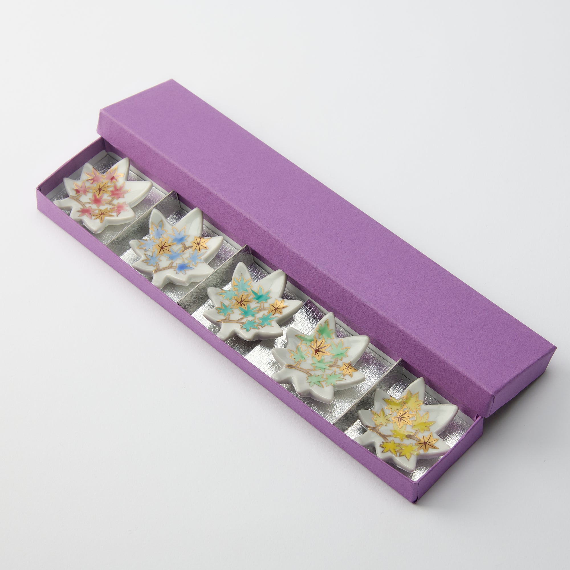 Hozan Kiln Kinsai Autumn Leaves Kyo Ware Chopstick Rest Set - MUSUBI KILN - Quality Japanese Tableware and Gift