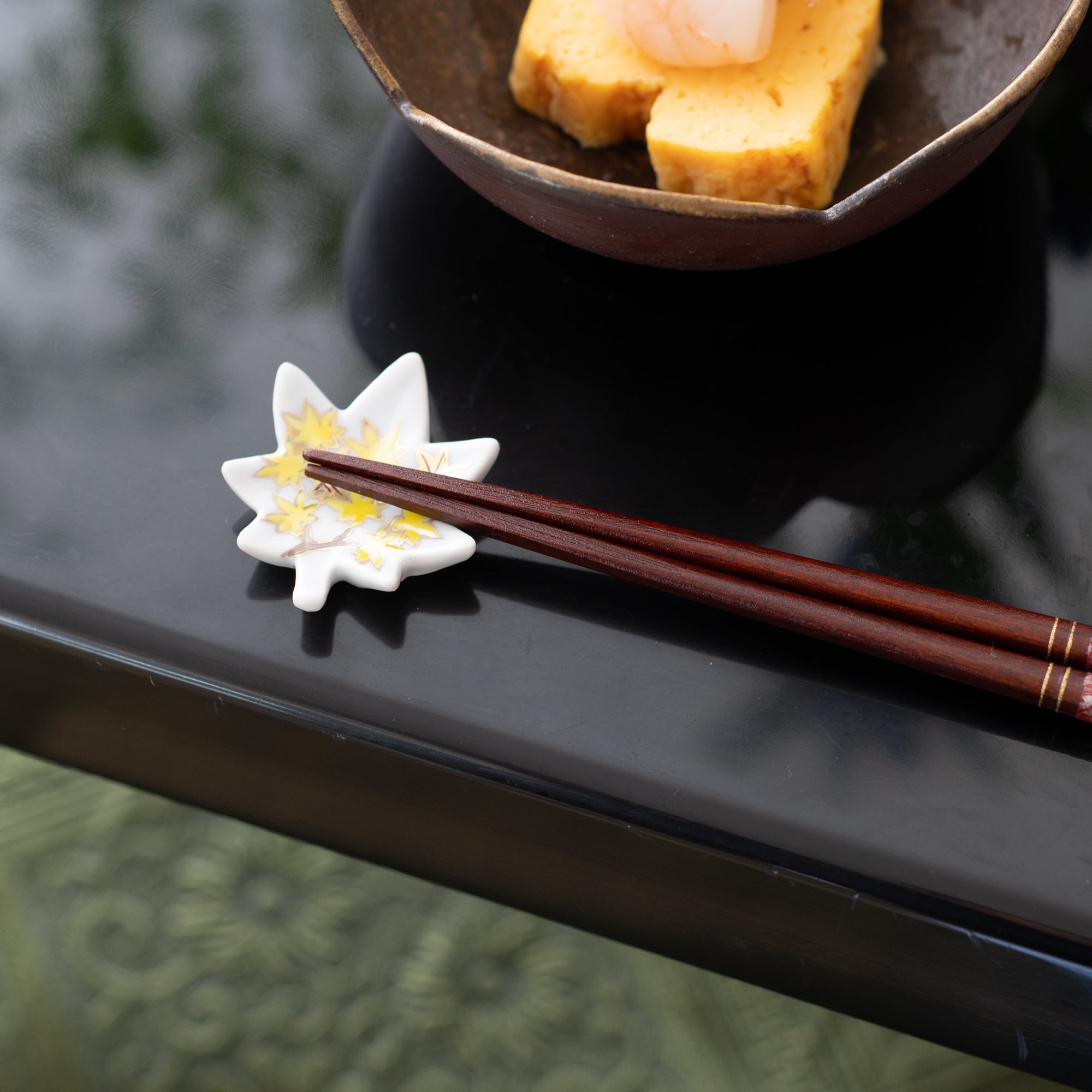 Hozan Kiln Kinsai Autumn Leaves Kyo Ware Chopstick Rest Set - MUSUBI KILN - Quality Japanese Tableware and Gift