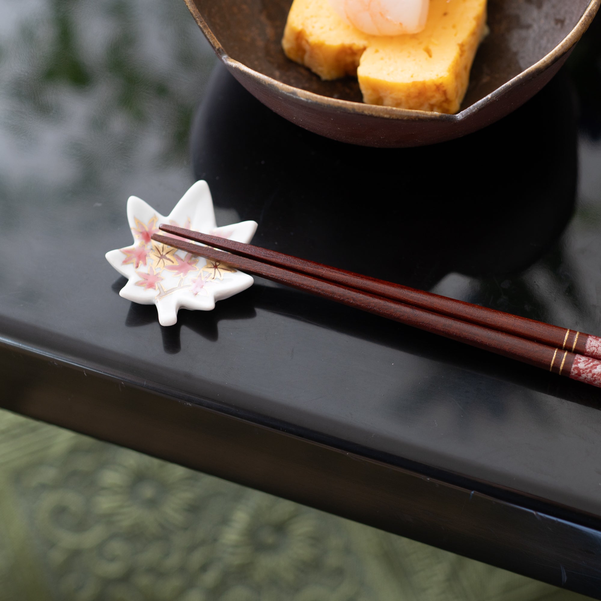 Hozan Kiln Kinsai Autumn Leaves Kyo Ware Chopstick Rest Set - MUSUBI KILN - Quality Japanese Tableware and Gift