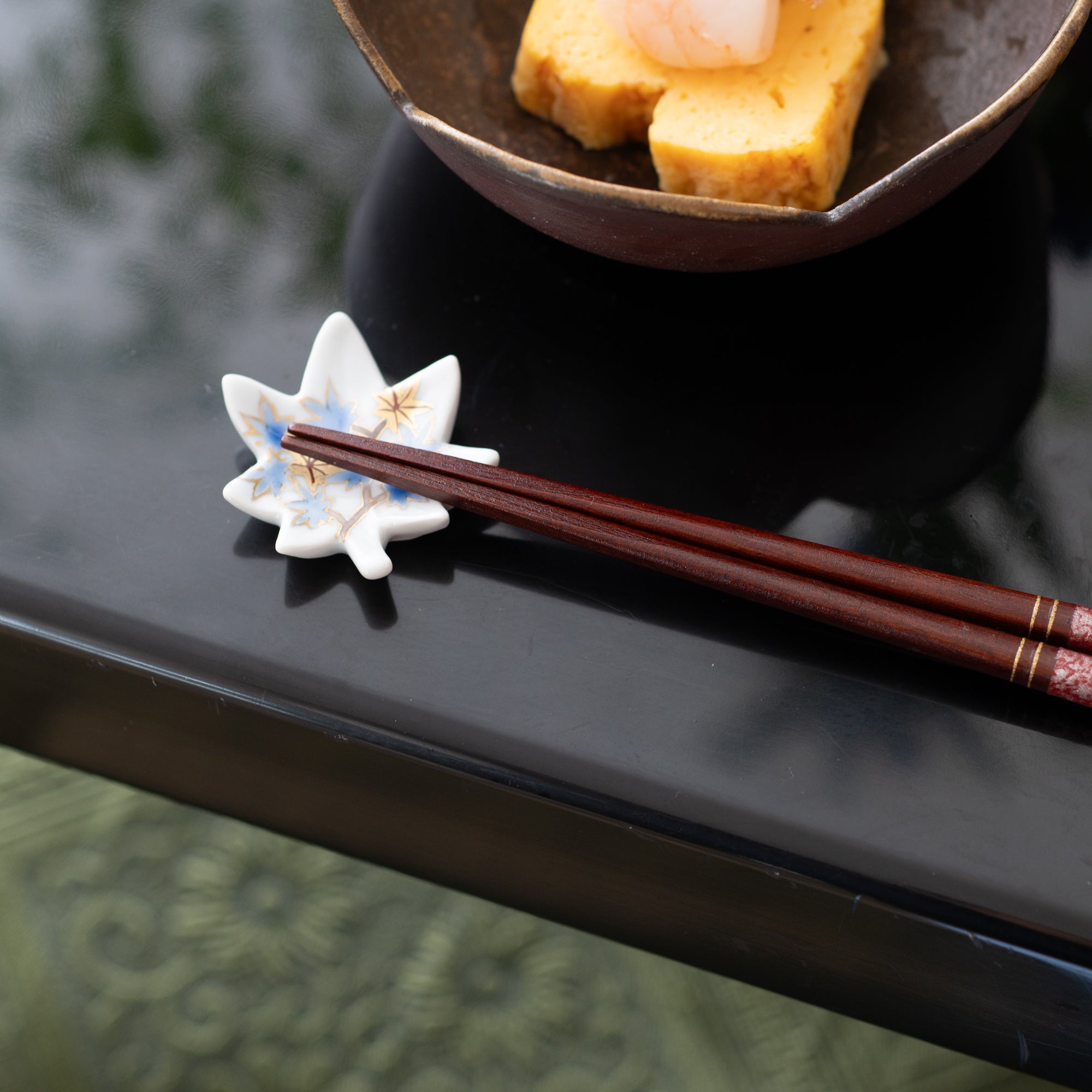 Hozan Kiln Kinsai Autumn Leaves Kyo Ware Chopstick Rest Set - MUSUBI KILN - Quality Japanese Tableware and Gift