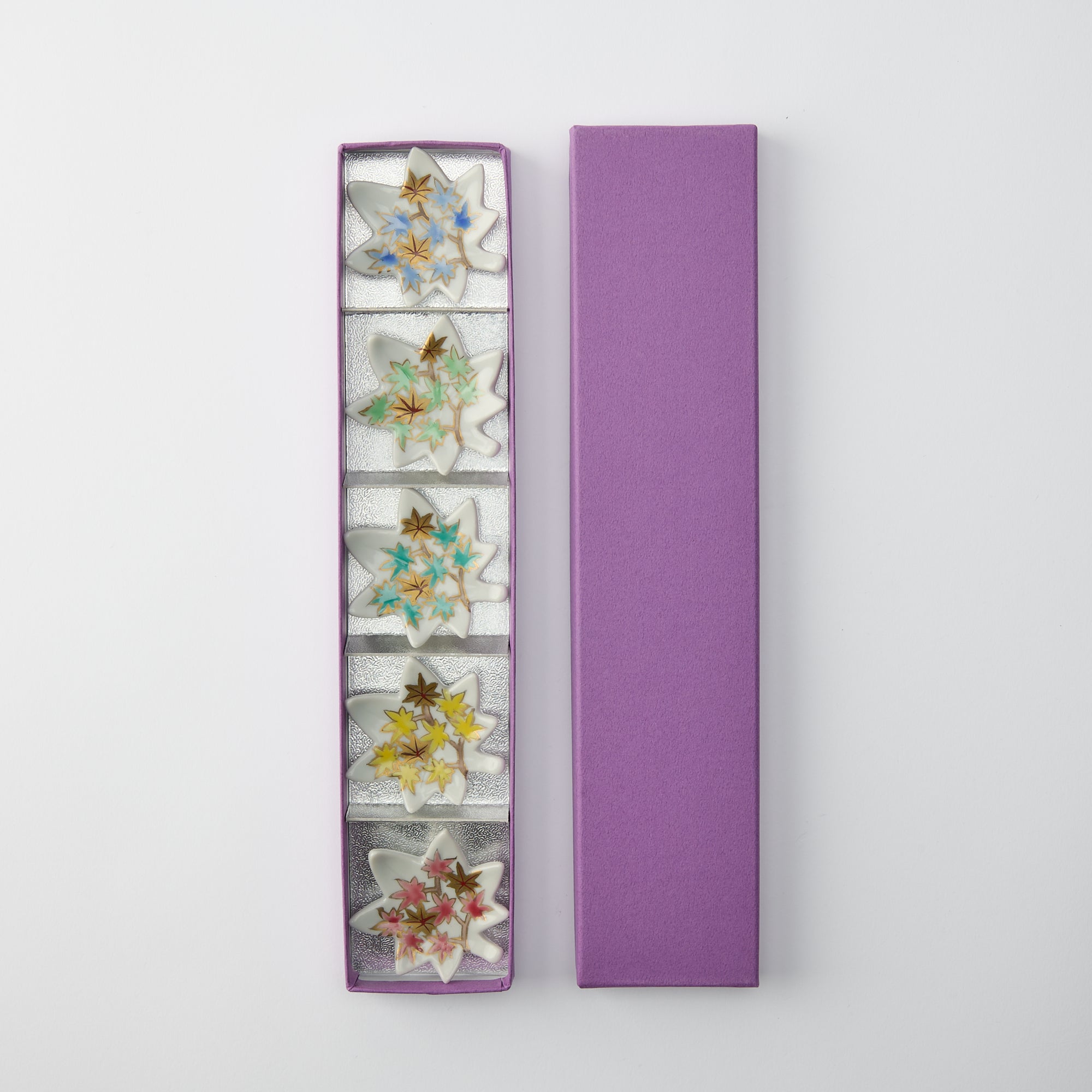 Hozan Kiln Kinsai Autumn Leaves Kyo Ware Chopstick Rest Set - MUSUBI KILN - Quality Japanese Tableware and Gift