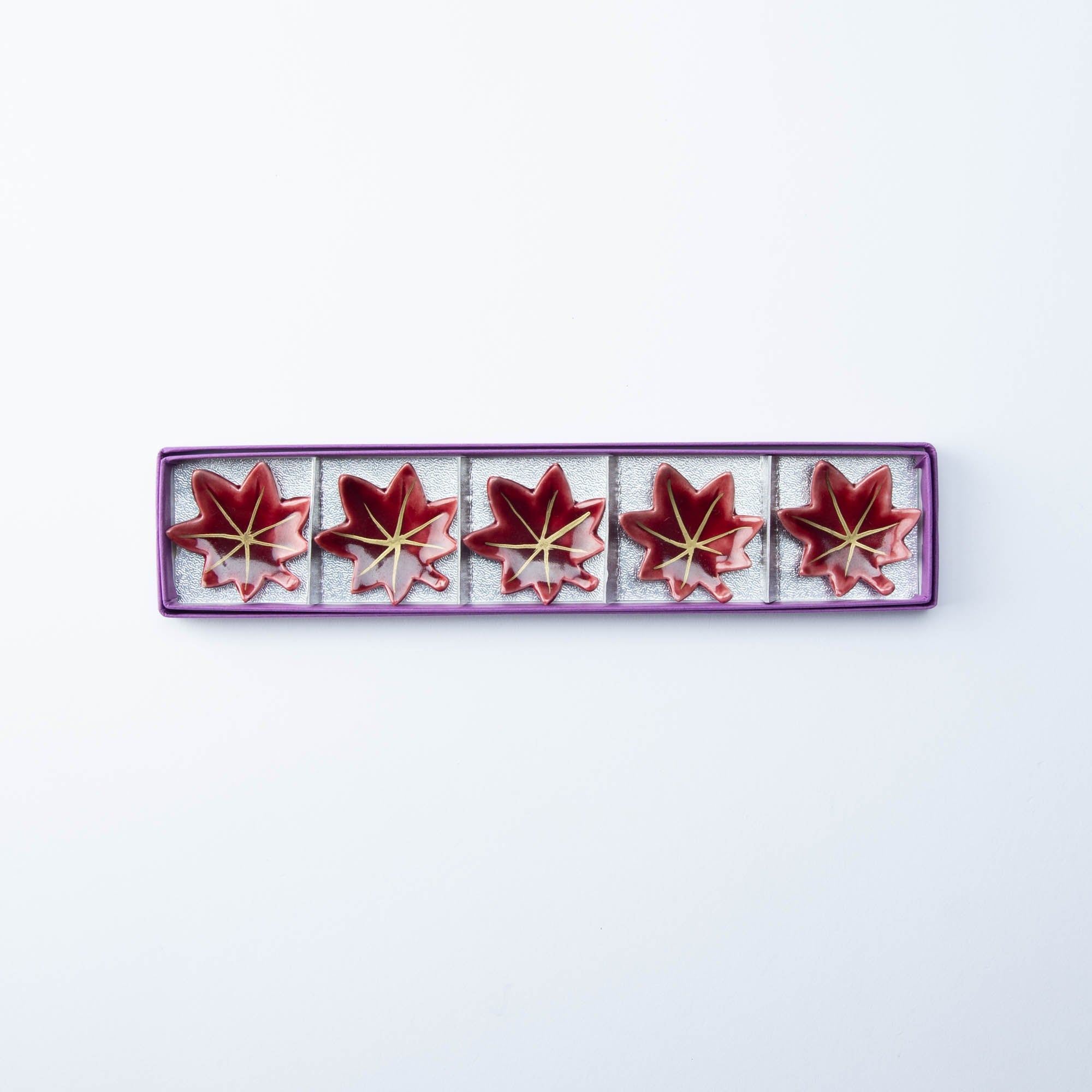 Hozan Kiln Red Autumn Leaves Kyo Ware Chopstick Rest Set - MUSUBI KILN - Quality Japanese Tableware and Gift