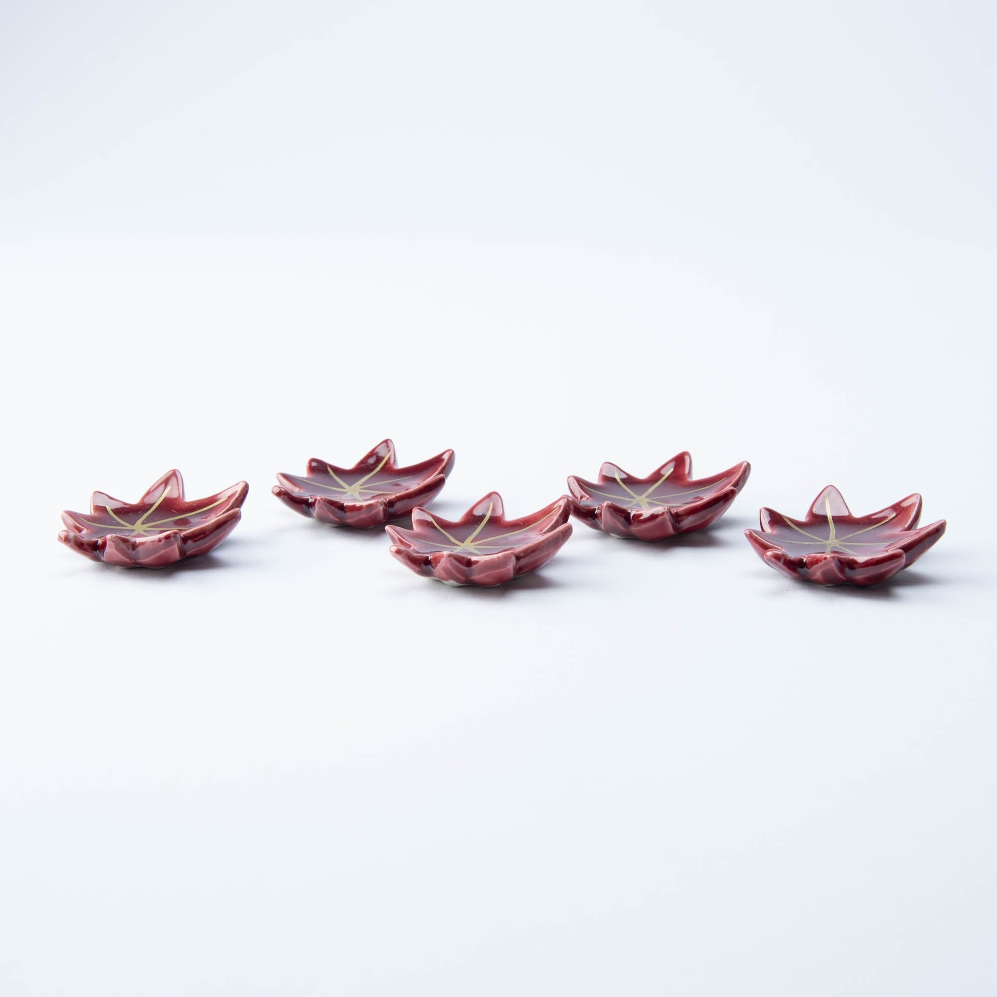 Hozan Kiln Red Autumn Leaves Kyo Ware Chopstick Rest Set - MUSUBI KILN - Quality Japanese Tableware and Gift